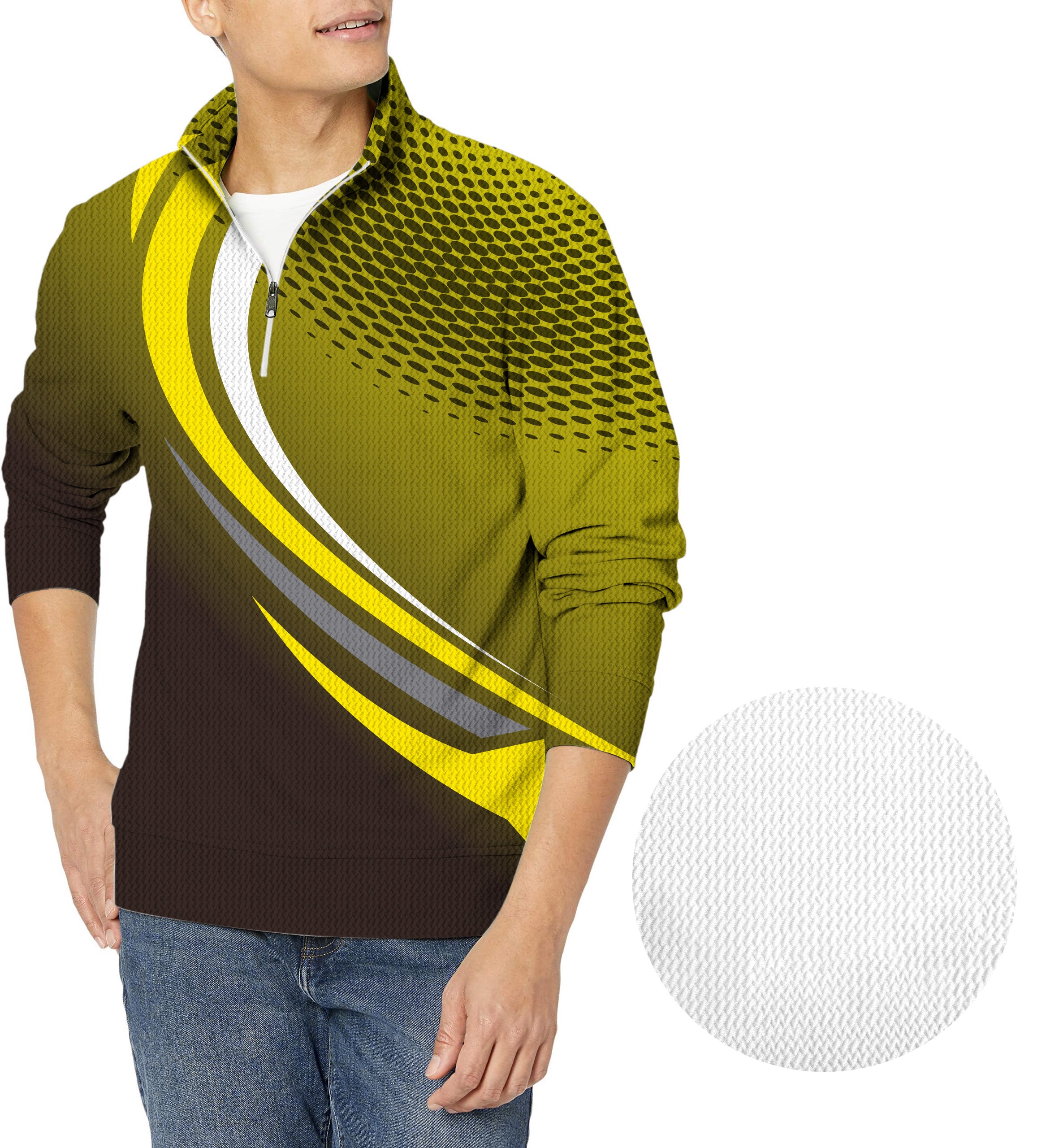 Yellow Black Custom Sport Team Competition Uniforms Men's Golf Waffle Zipper Pullover