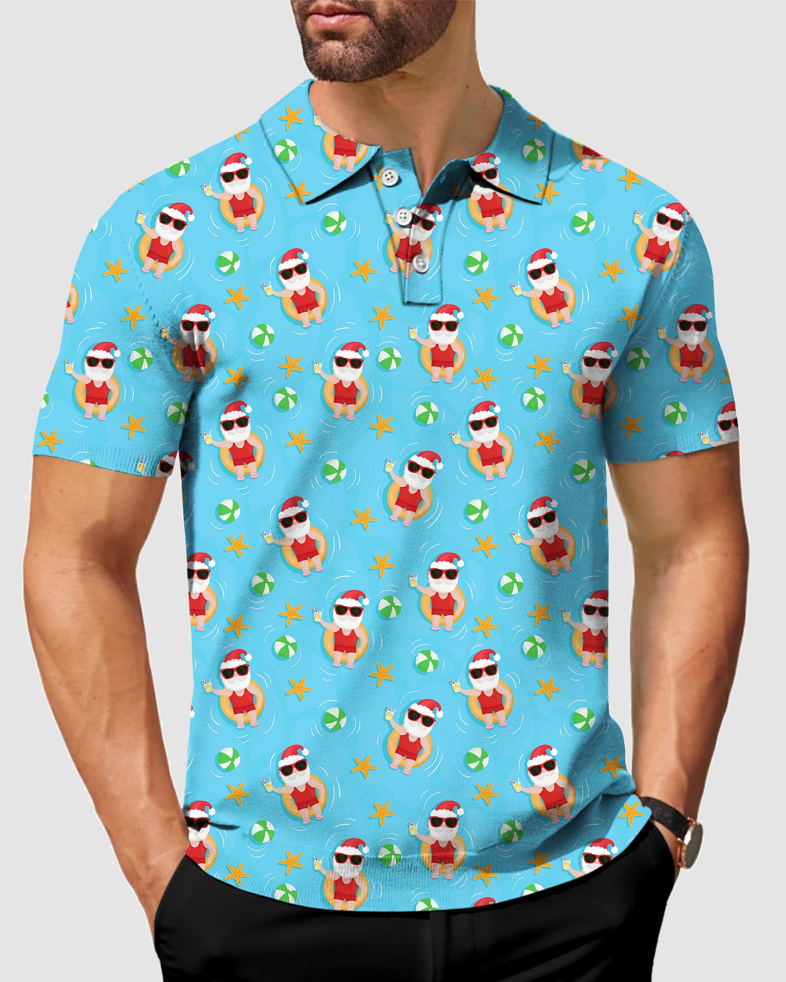 Men's Christmas Santa Swim juice Golf Polo