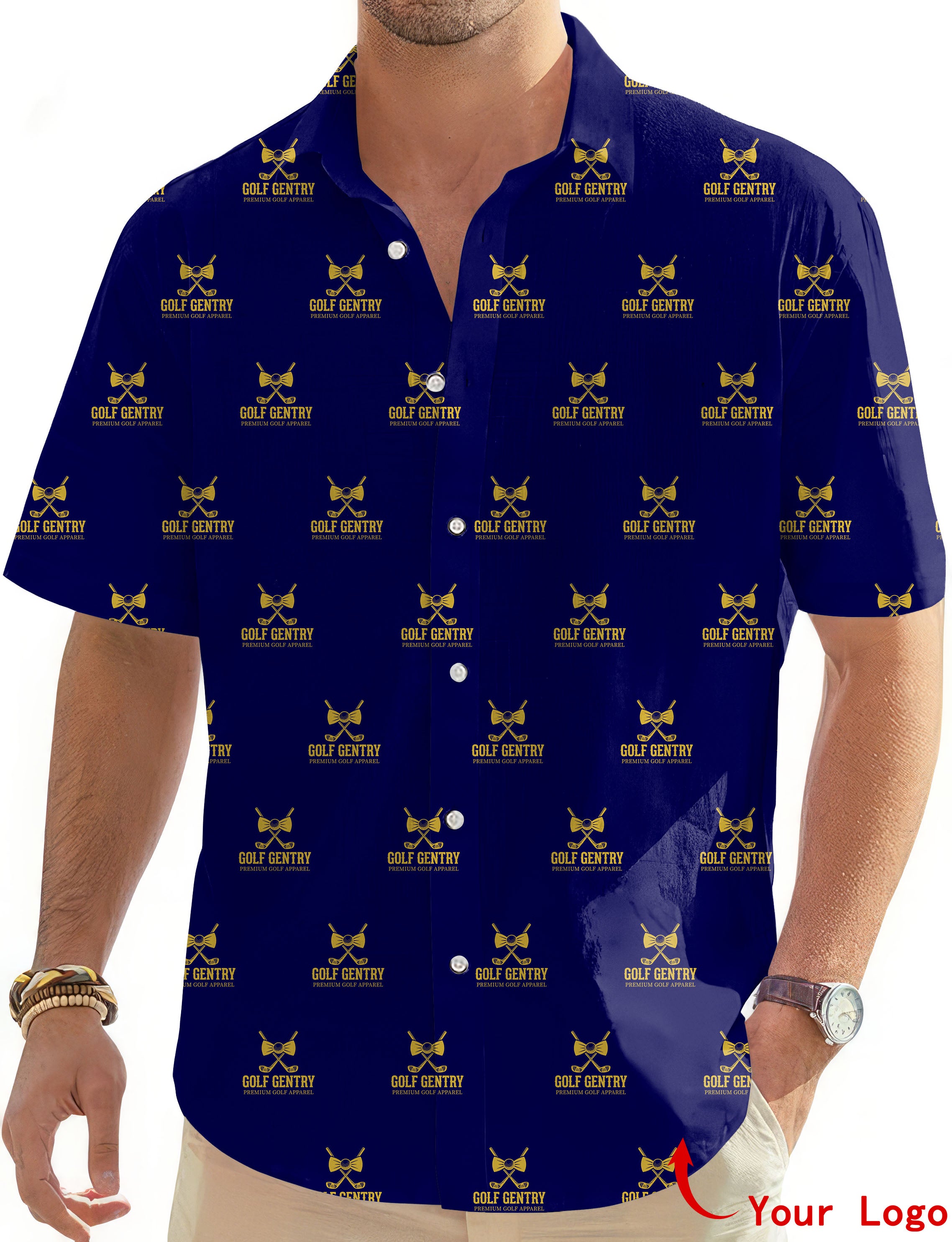 Custom Company Sport Team Logo Face  Men's Golf Hawaiian Shirts Button Down Shirt