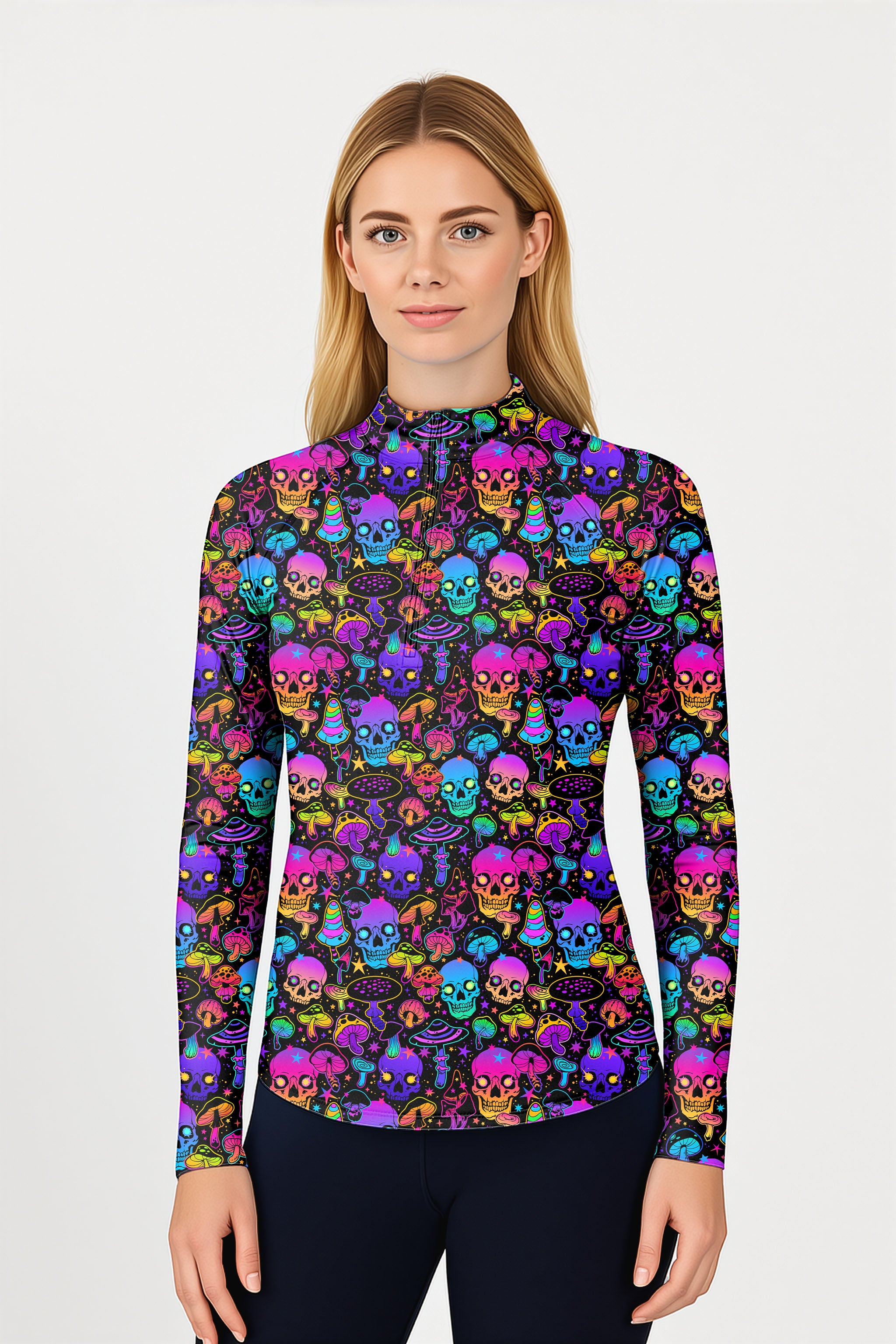 neon skull Women's Golf Active 3/4 Zip Top
