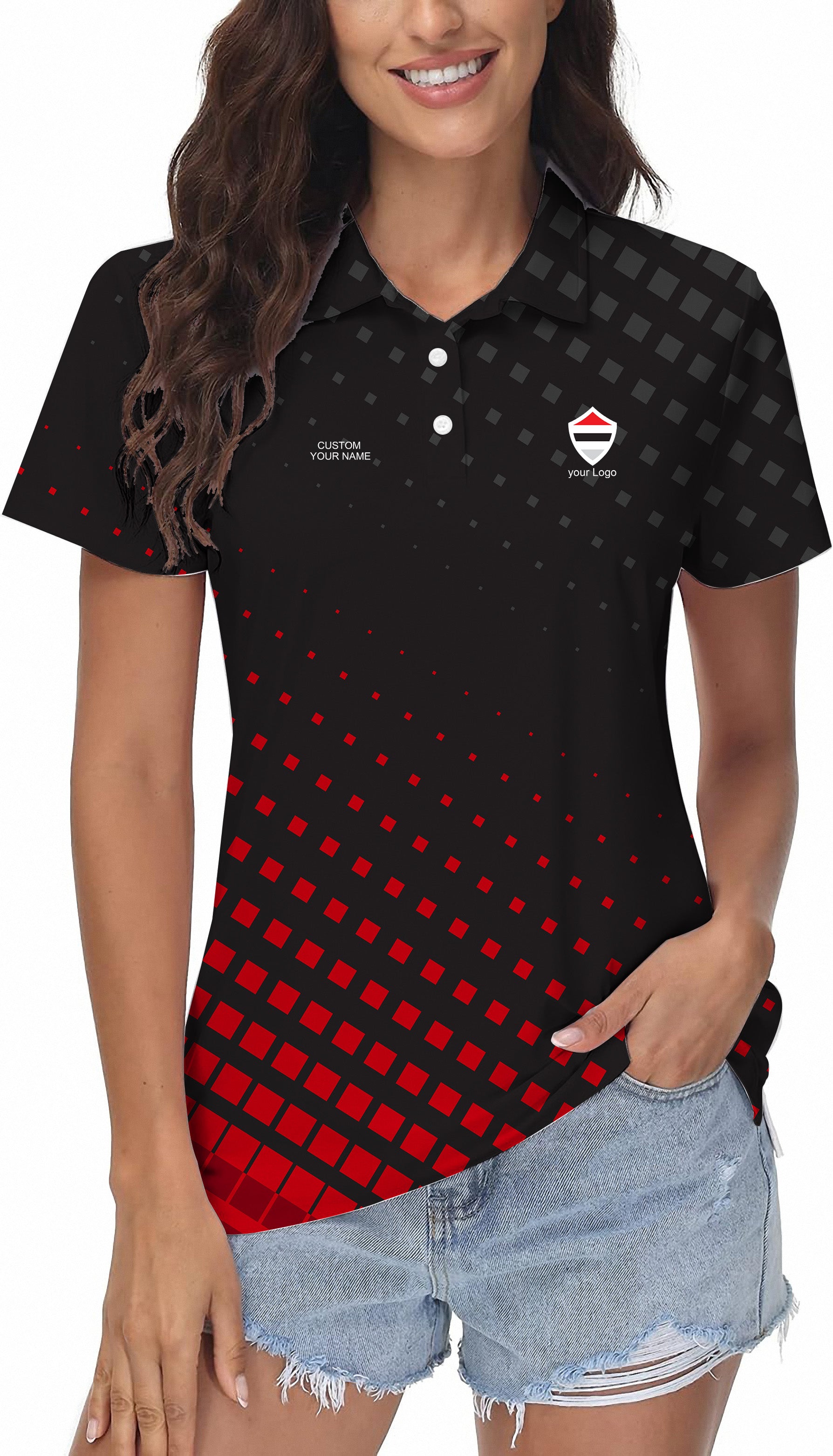 black red sport Team Women's Golf Polo