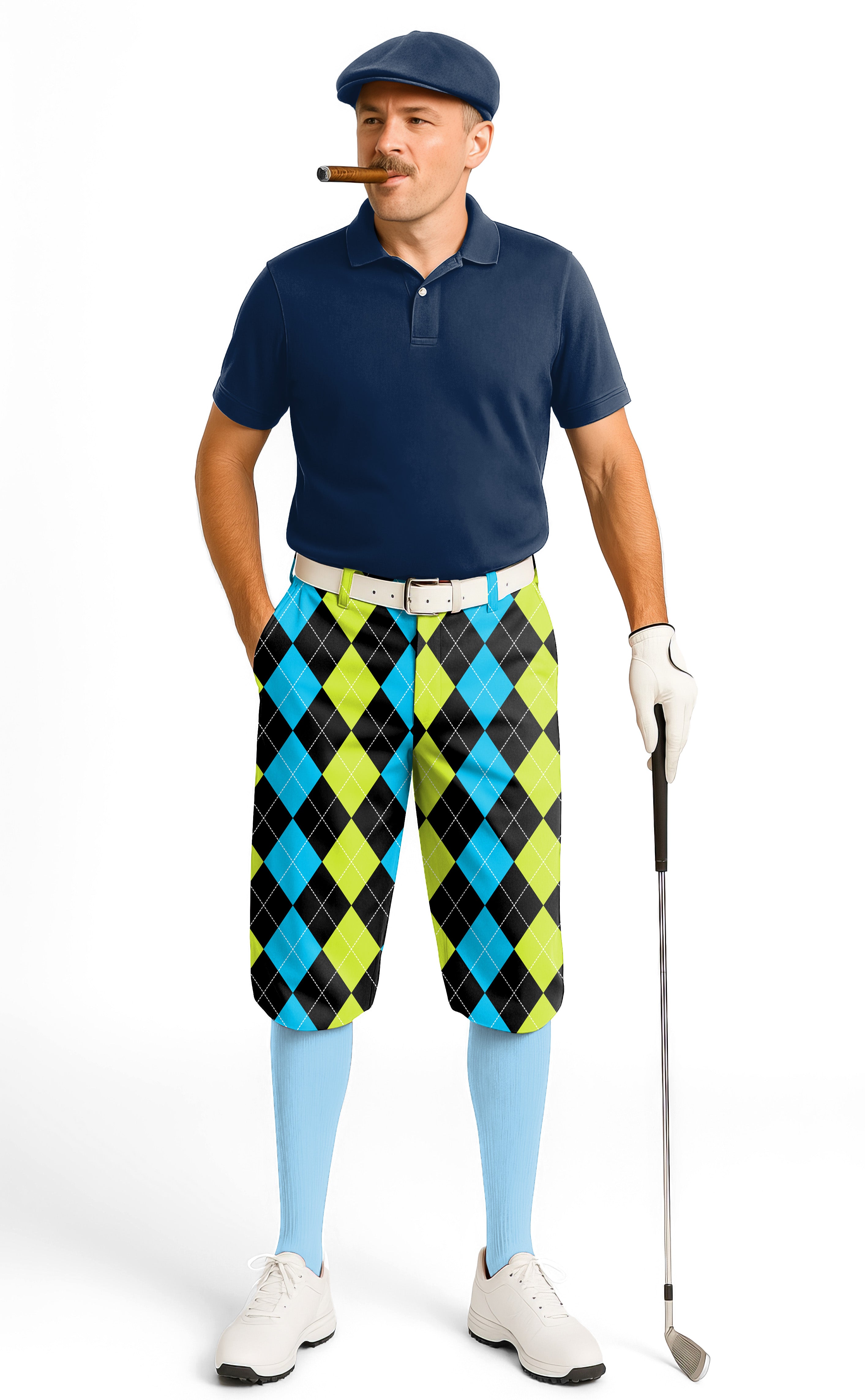Halloween Black Green Blue Argyle Men's Golf Knickers Pants