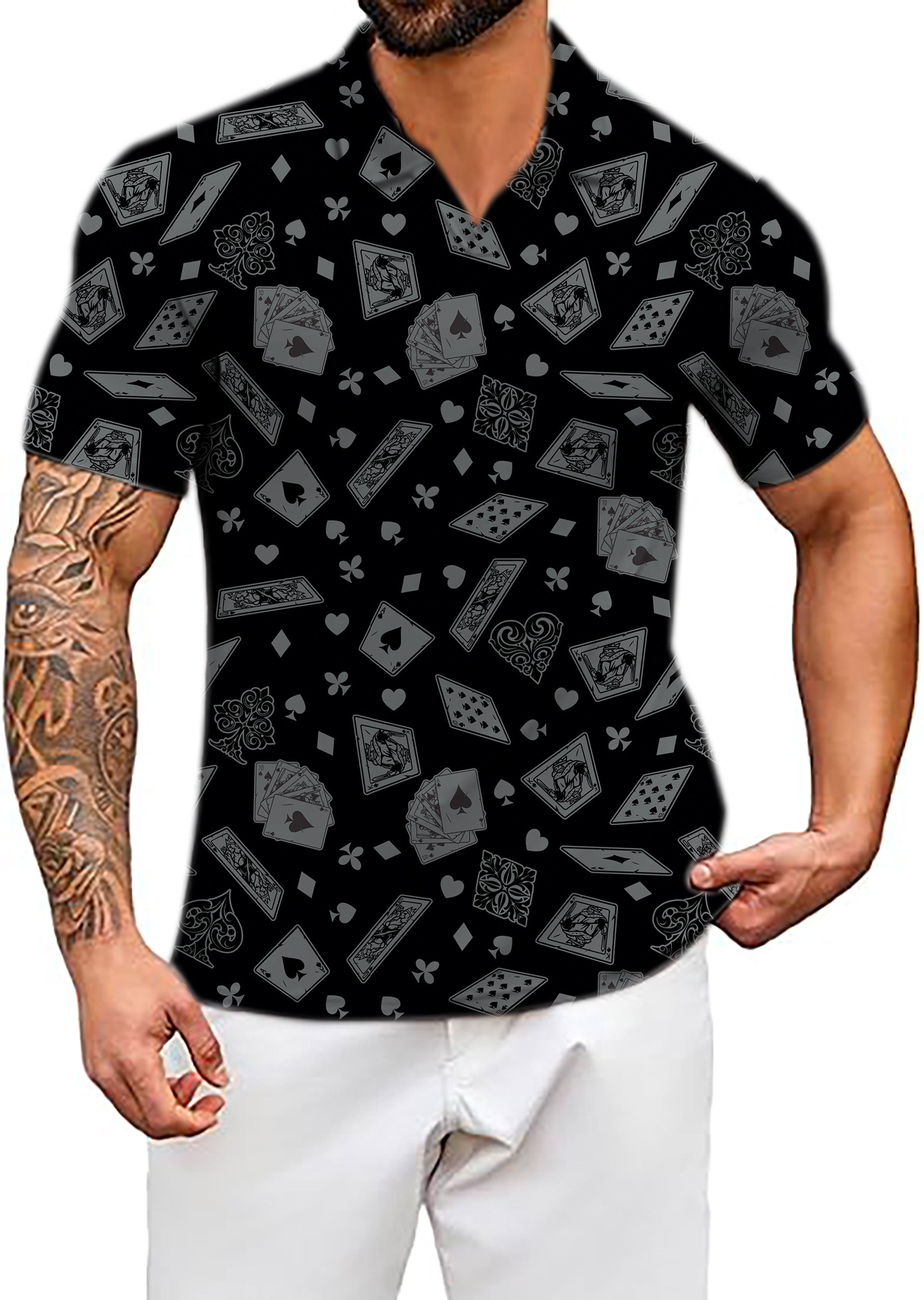 Men's poker V Neck Golf Polo Shirts