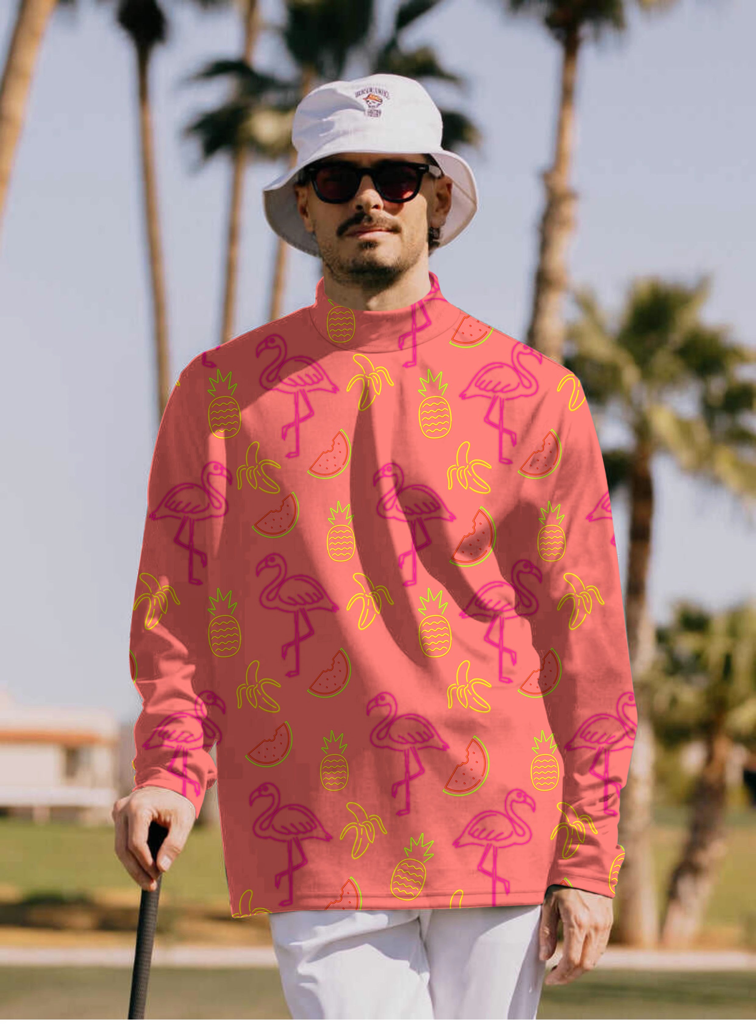 Men's Fruity Flamingo Pullover High neck Long/Short sleeve T-Shirt
