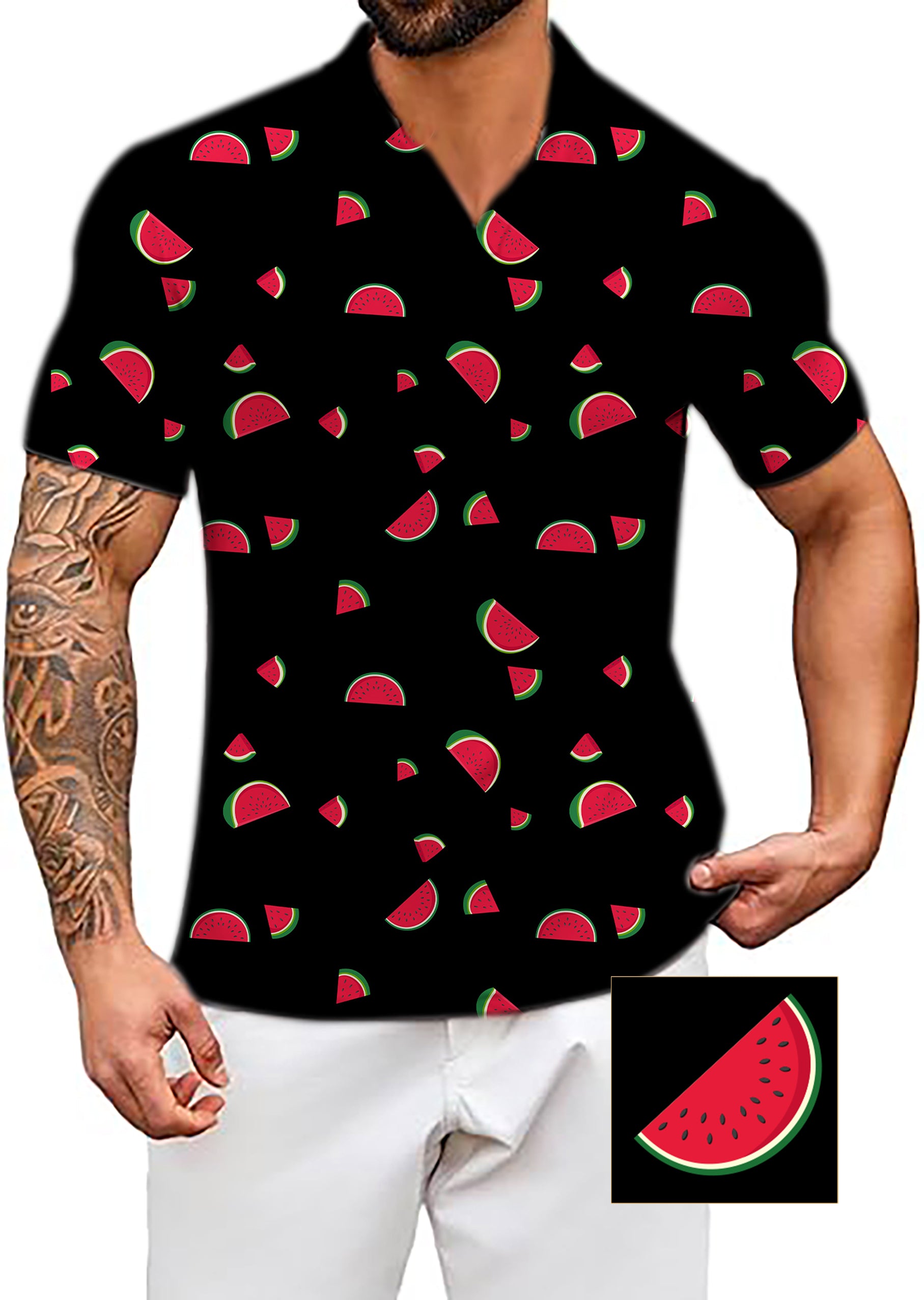 Men's Coconut Palm Watermelon Custom The Background Color V Neck Golf Polo Shirts