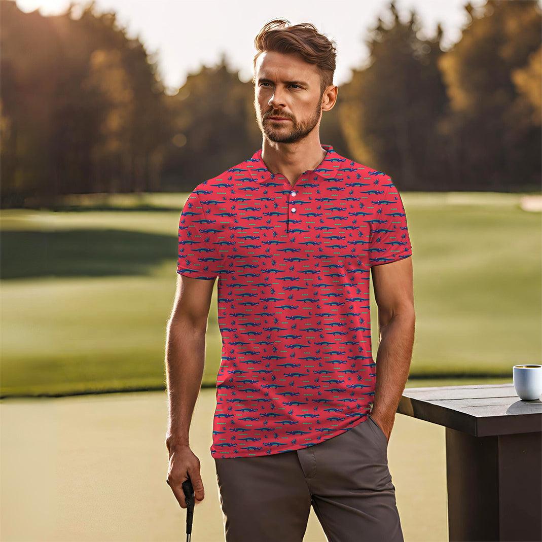 Men's Pink Crocodile Golf Polo