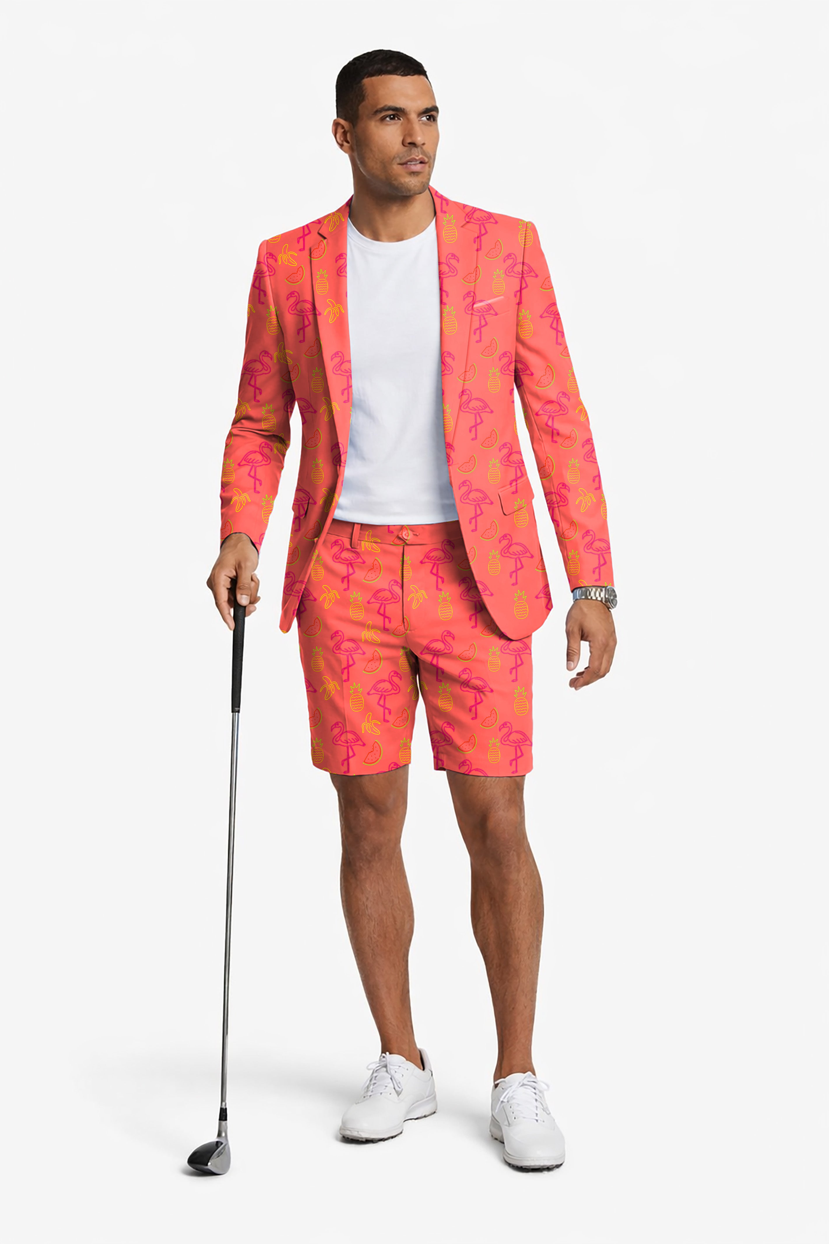 Fruity Flamingo Men's Party Costumes-Theme Party 2pcs Suit set-Blazer Shorts