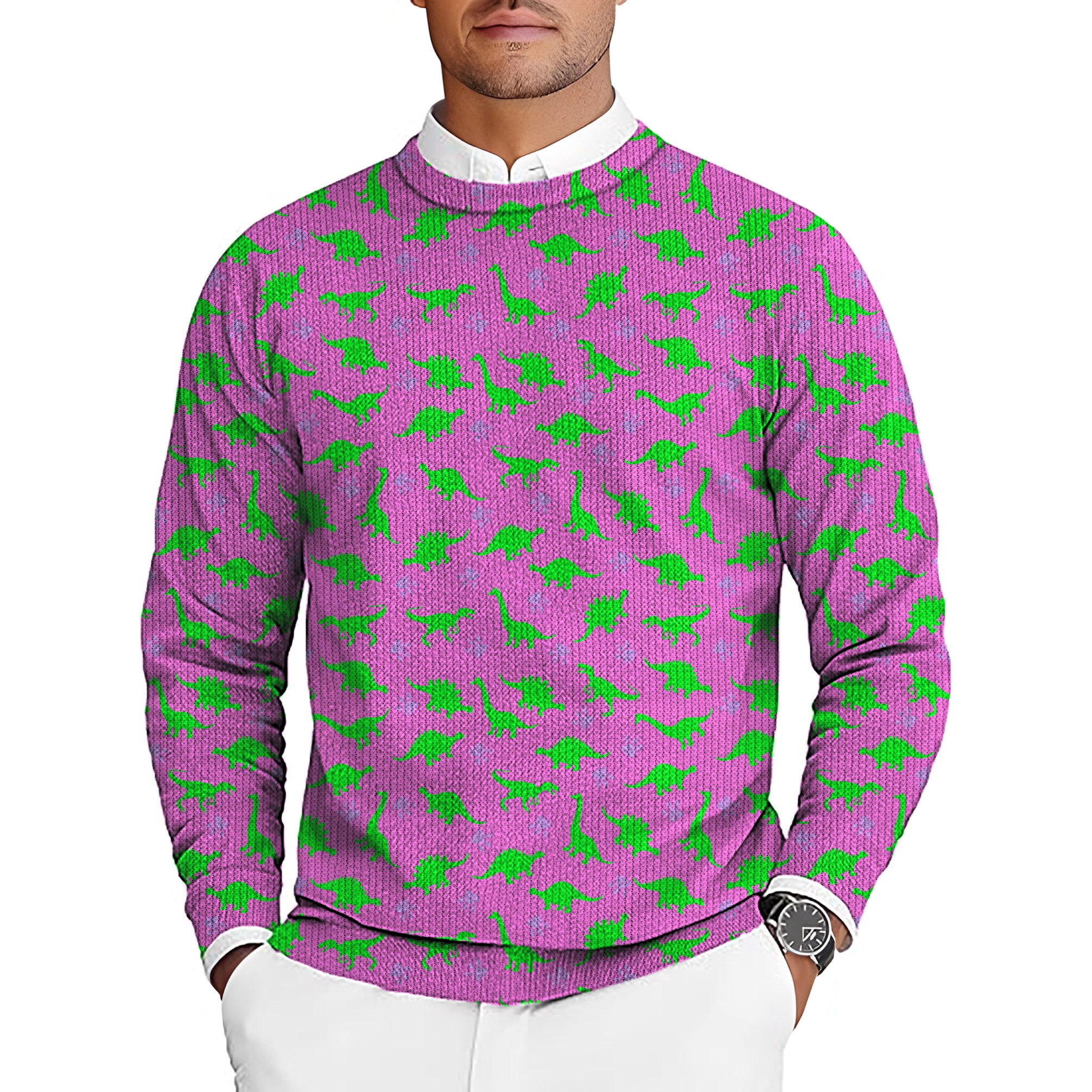 Pink Land Before Time Men's Golf Crewneck Pullover Sweaters Ugly Sweater