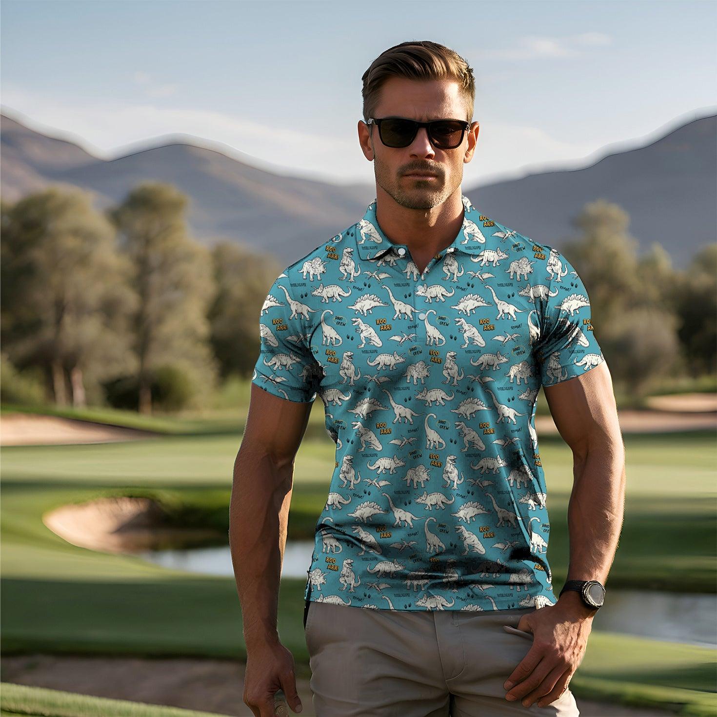 Men's golf polo Dinosaurs rawr