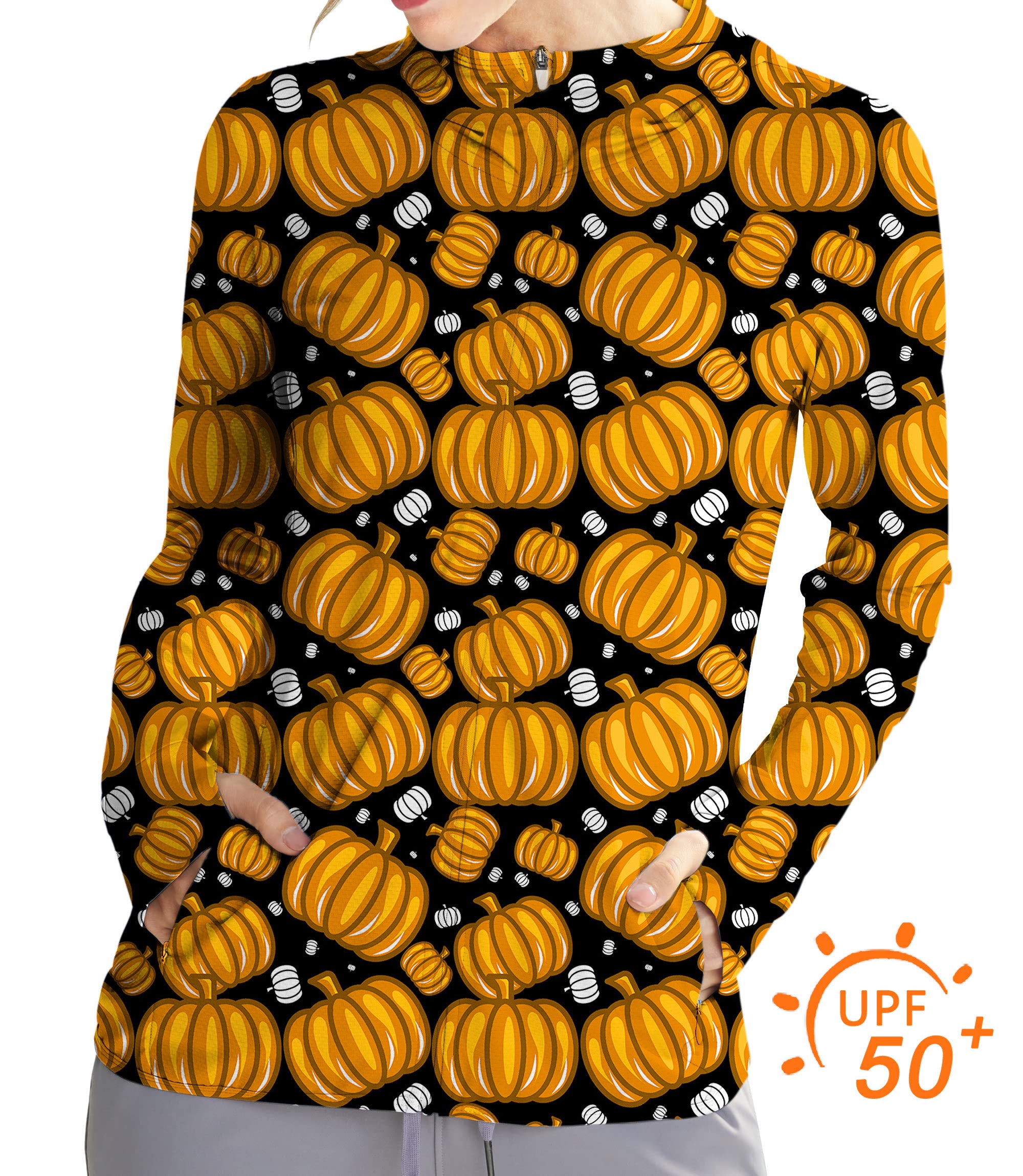 Women's Outdoor Halloween Pumpkin Family Golf Sun Protection Slim Fit zip hoodies