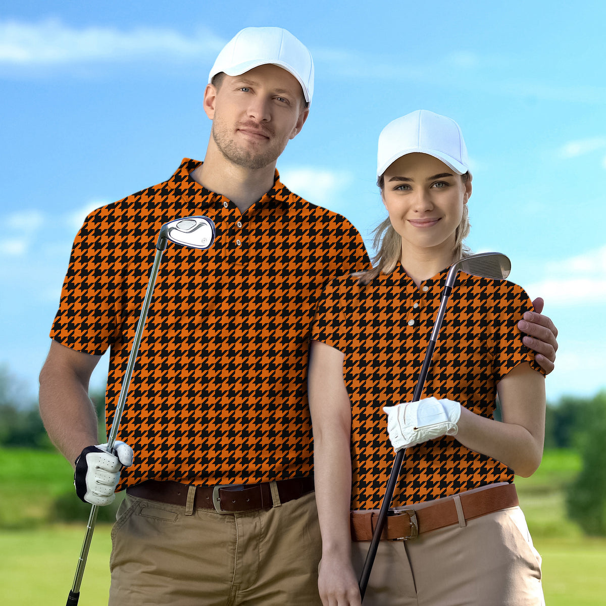 Couple Halloween yellow and black houndstooth set Golf Championship Trophy tournament