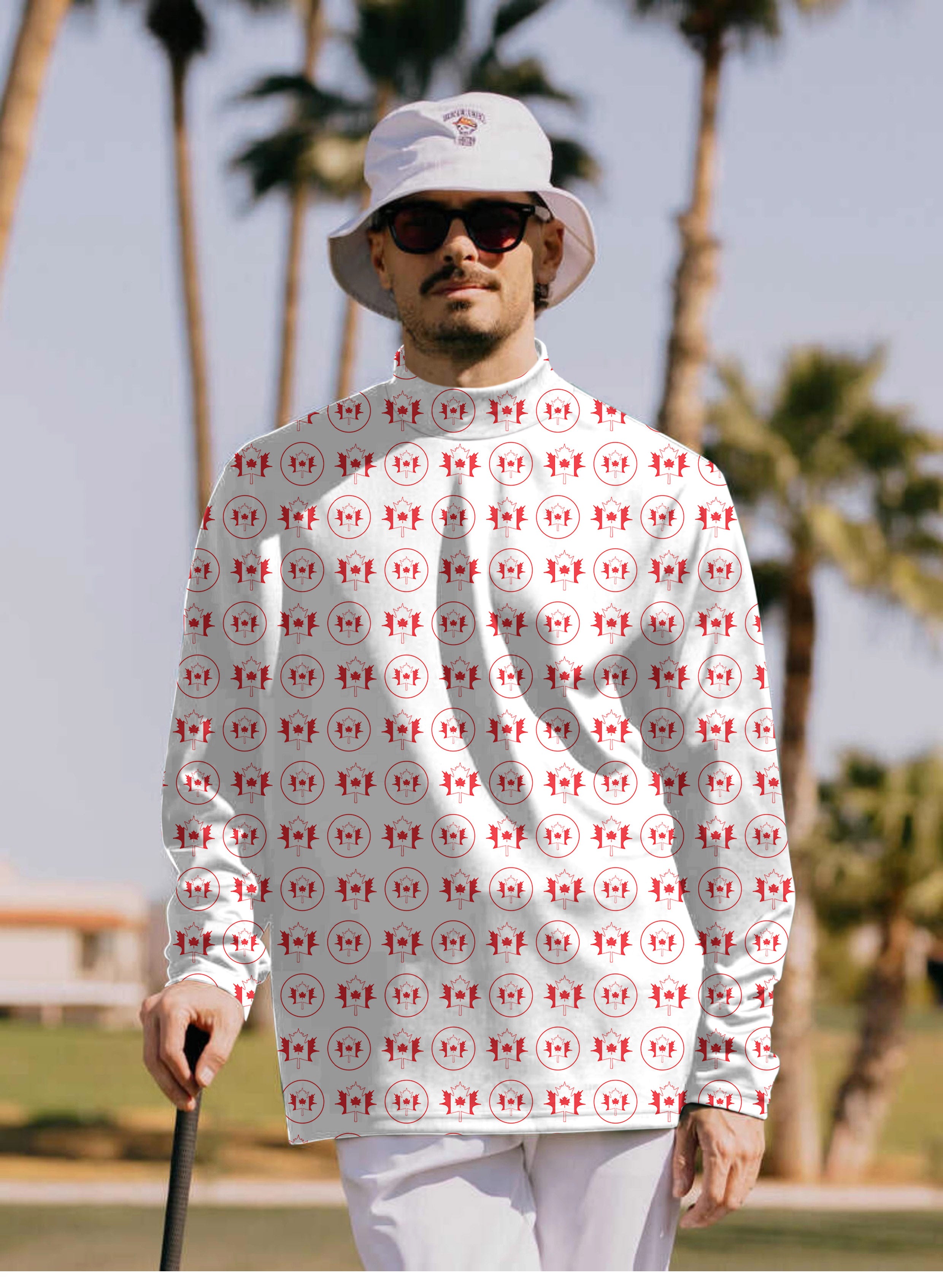 Men's Circle Canada Maple Leaves Pullover High neck Long/Short sleeve T-Shirt