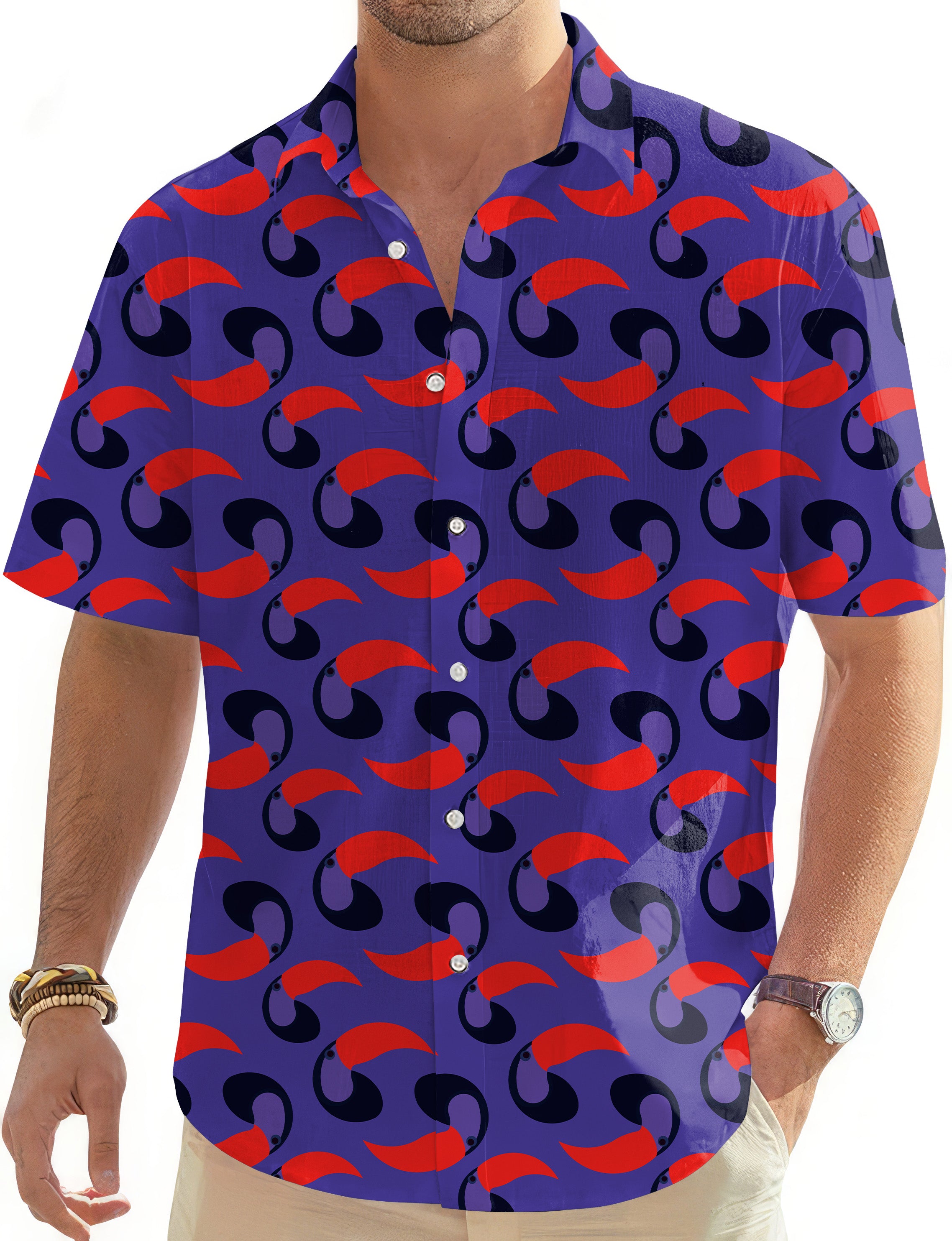 purple toucan Men's Golf Hawaiian Shirts Button Down Shirt