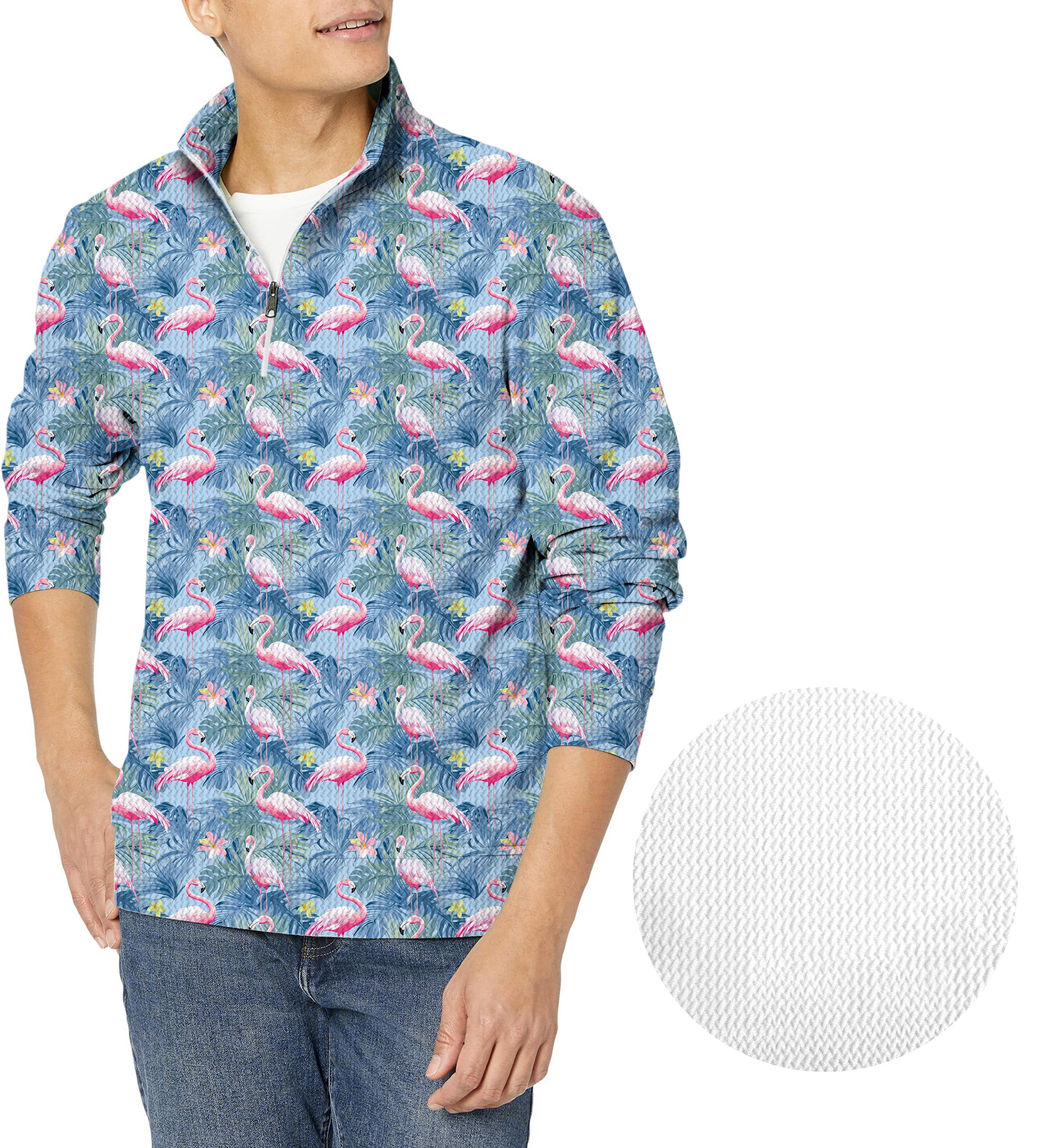 Tropical birds pink flamingo-Men's Golf Waffle Zipper Pullover