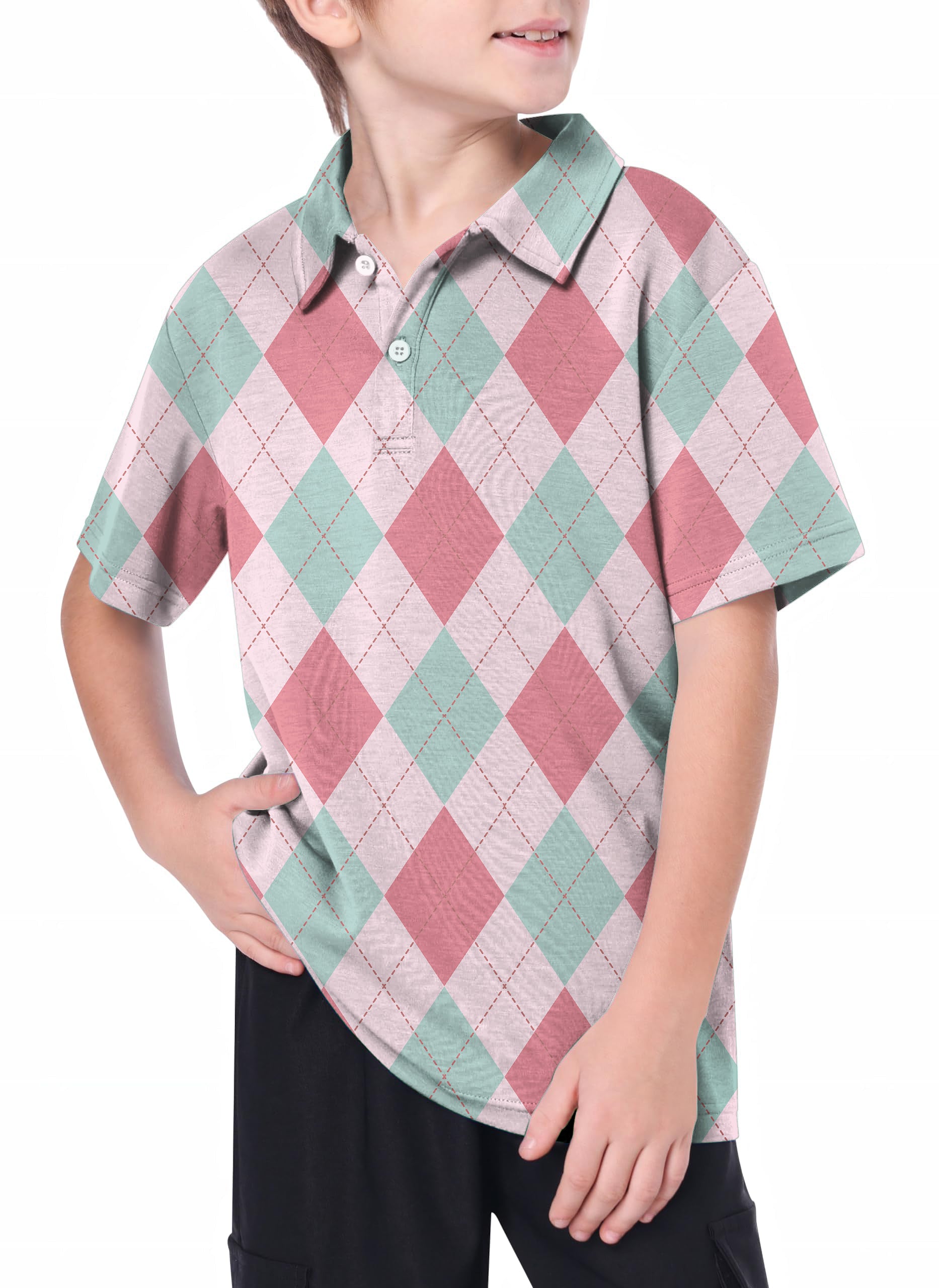 Youth pink Argyle Golf Polo