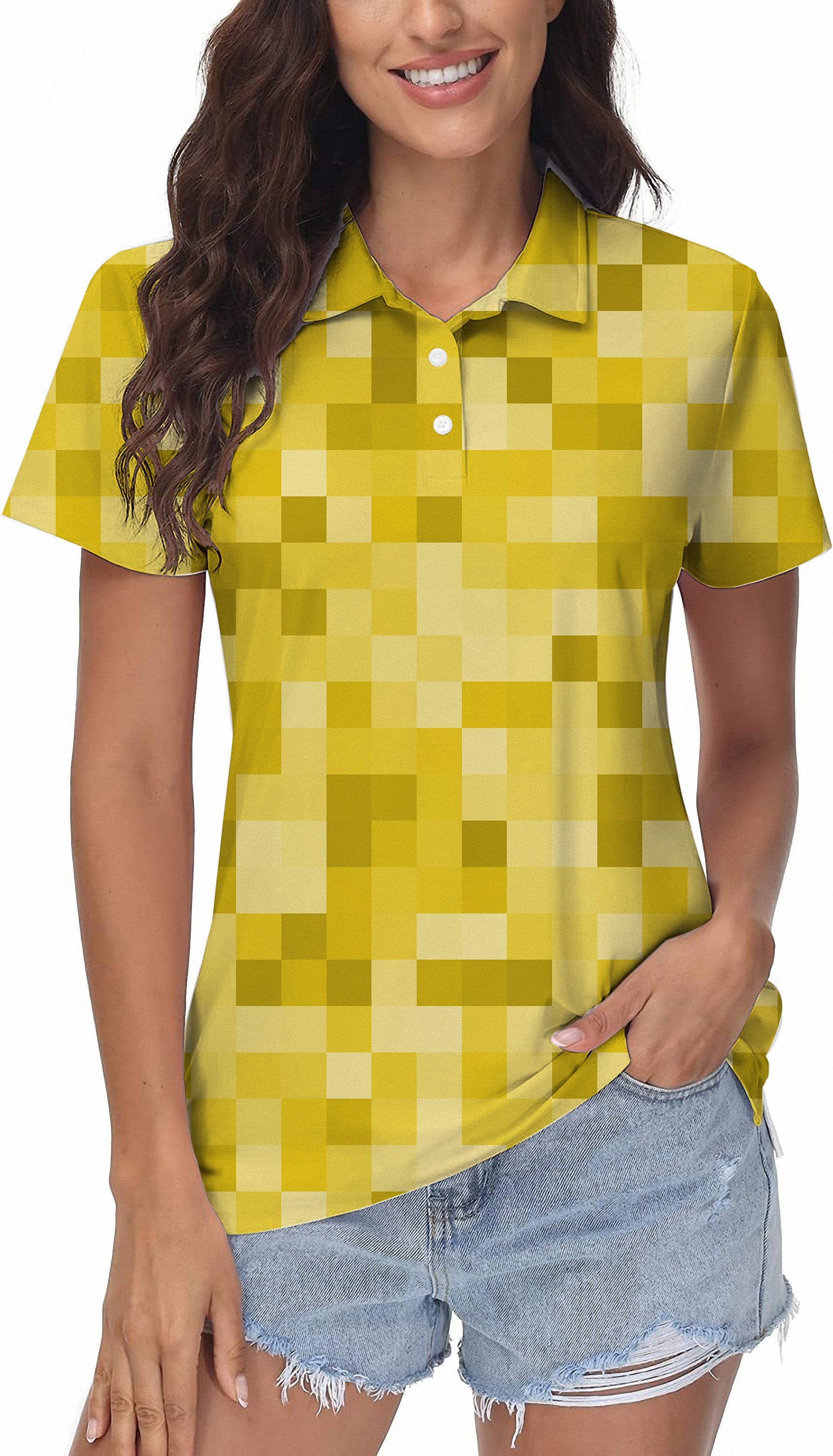 Yellow Pixel Big Women's Golf Polo