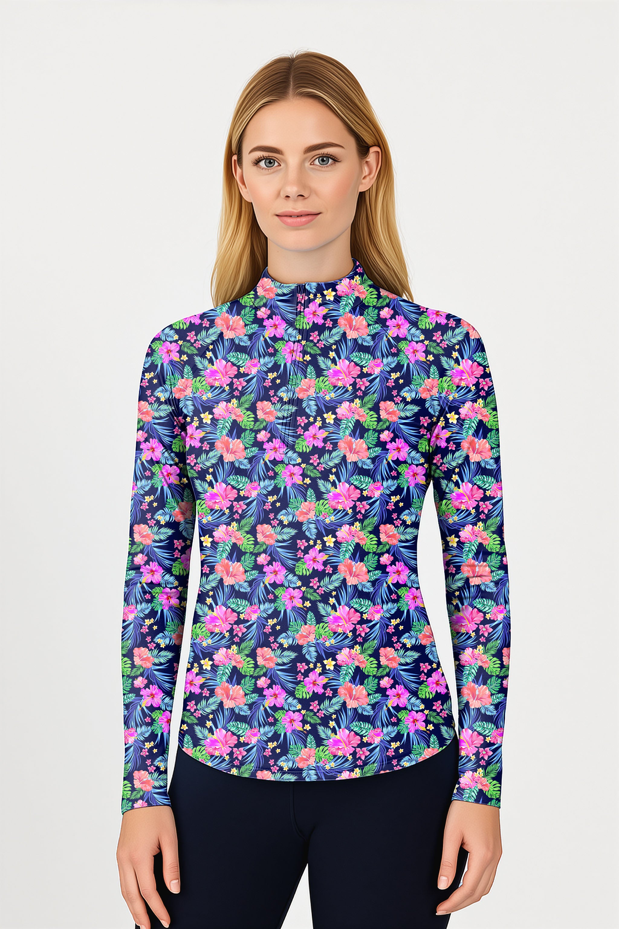 Tropical Flowers   Women's Golf Active 3/4 Zip Top