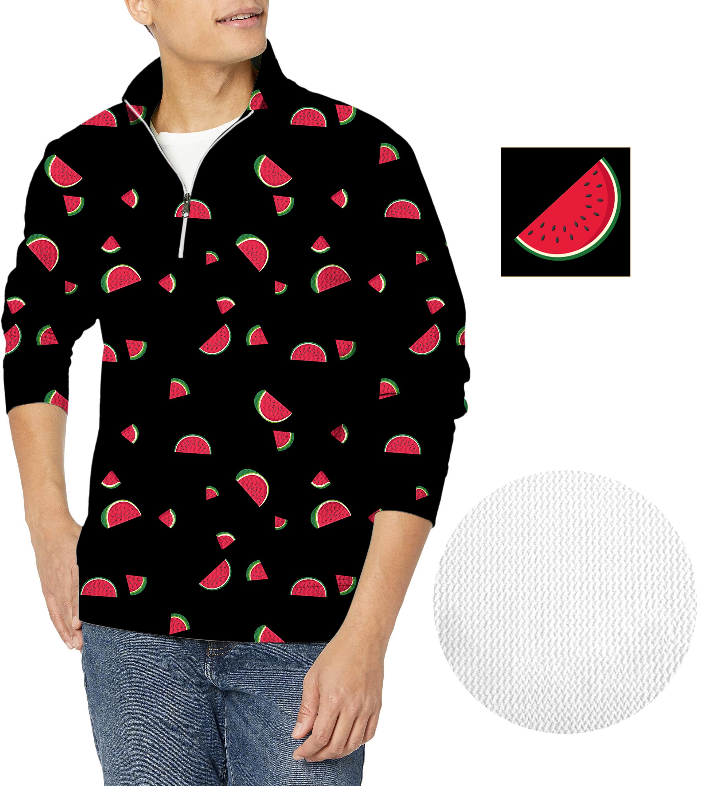 Watermelon Custom The Background Color Men's Golf Waffle Zipper Pullover