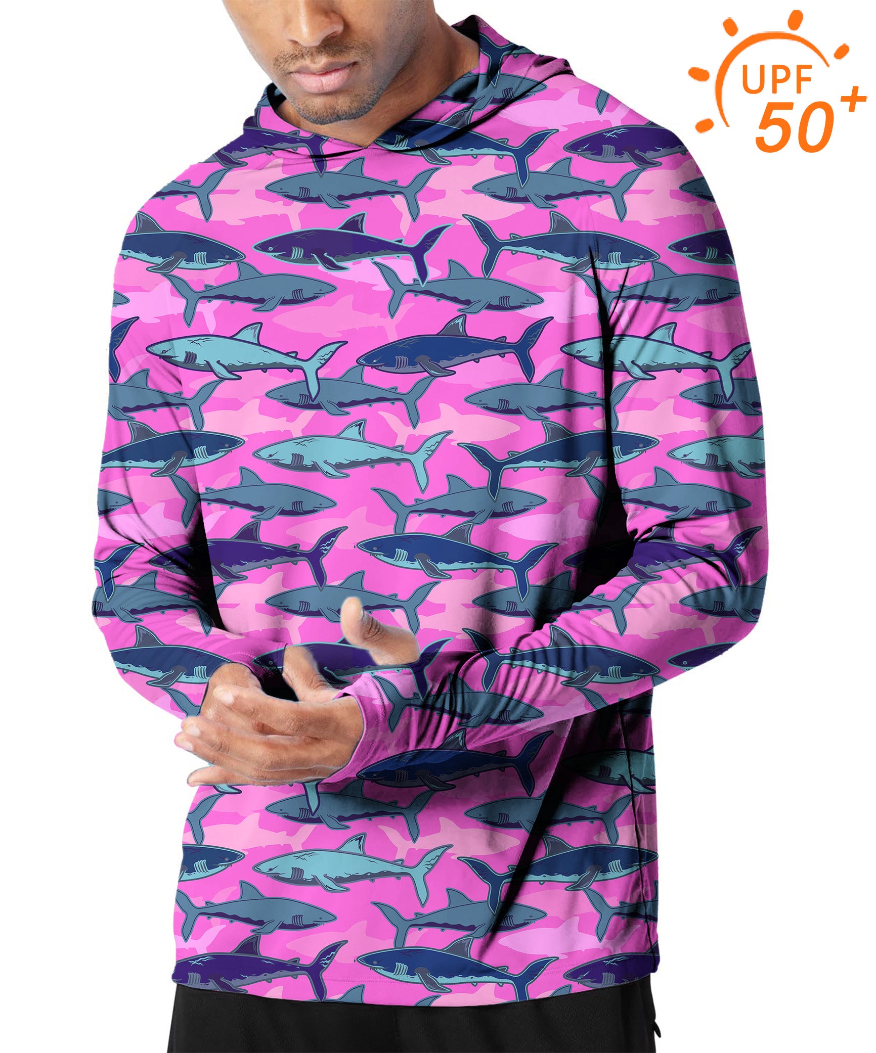 Men's Outdoor Electric Sharks Pink Golf Sun Protection Slim Fit hoodies