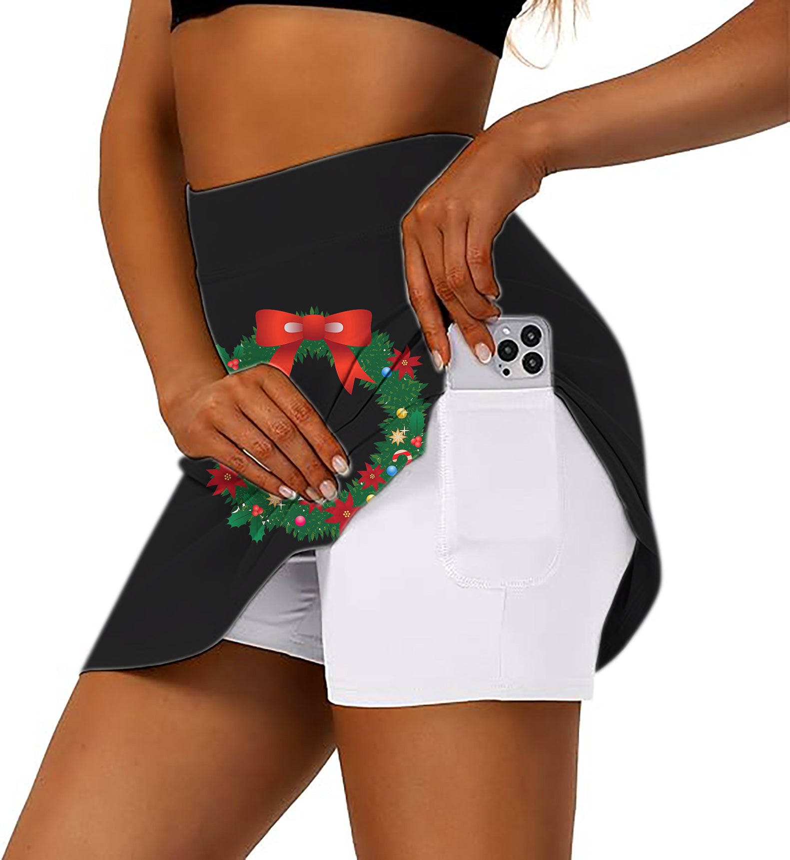 Women's Marry Christmas Golf Skirts Inner Shorts Pocket