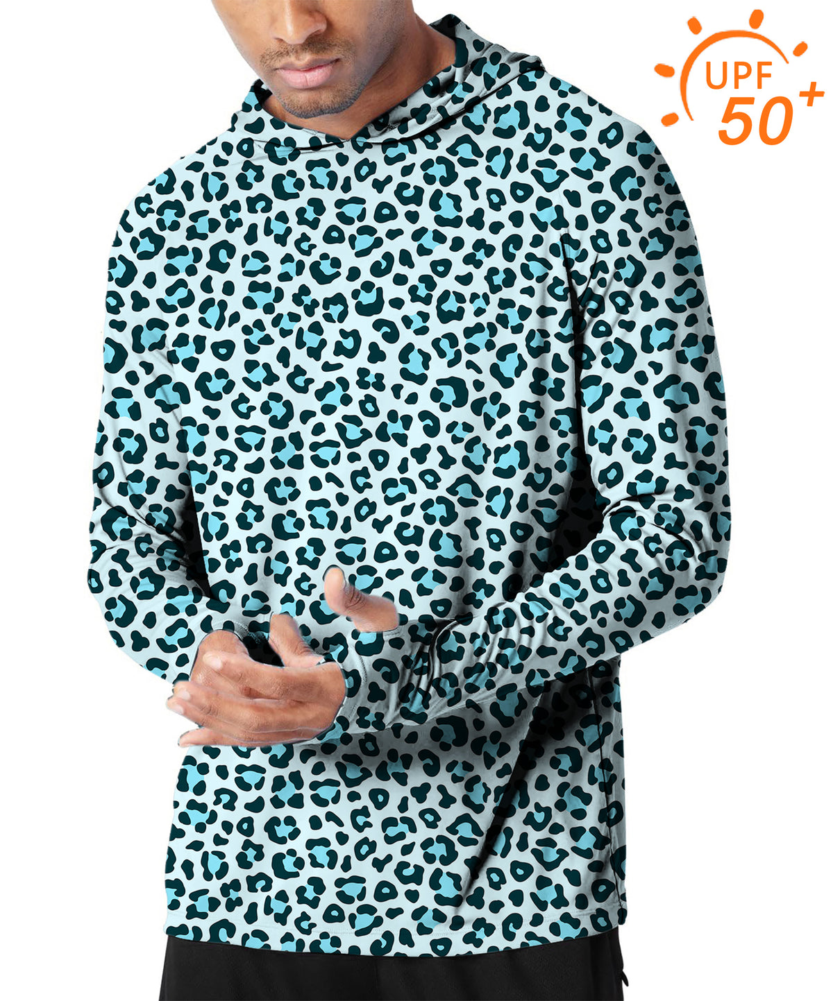 Men's Outdoor Blue leopard print Golf Sun Protection Loose Fit  hoodies