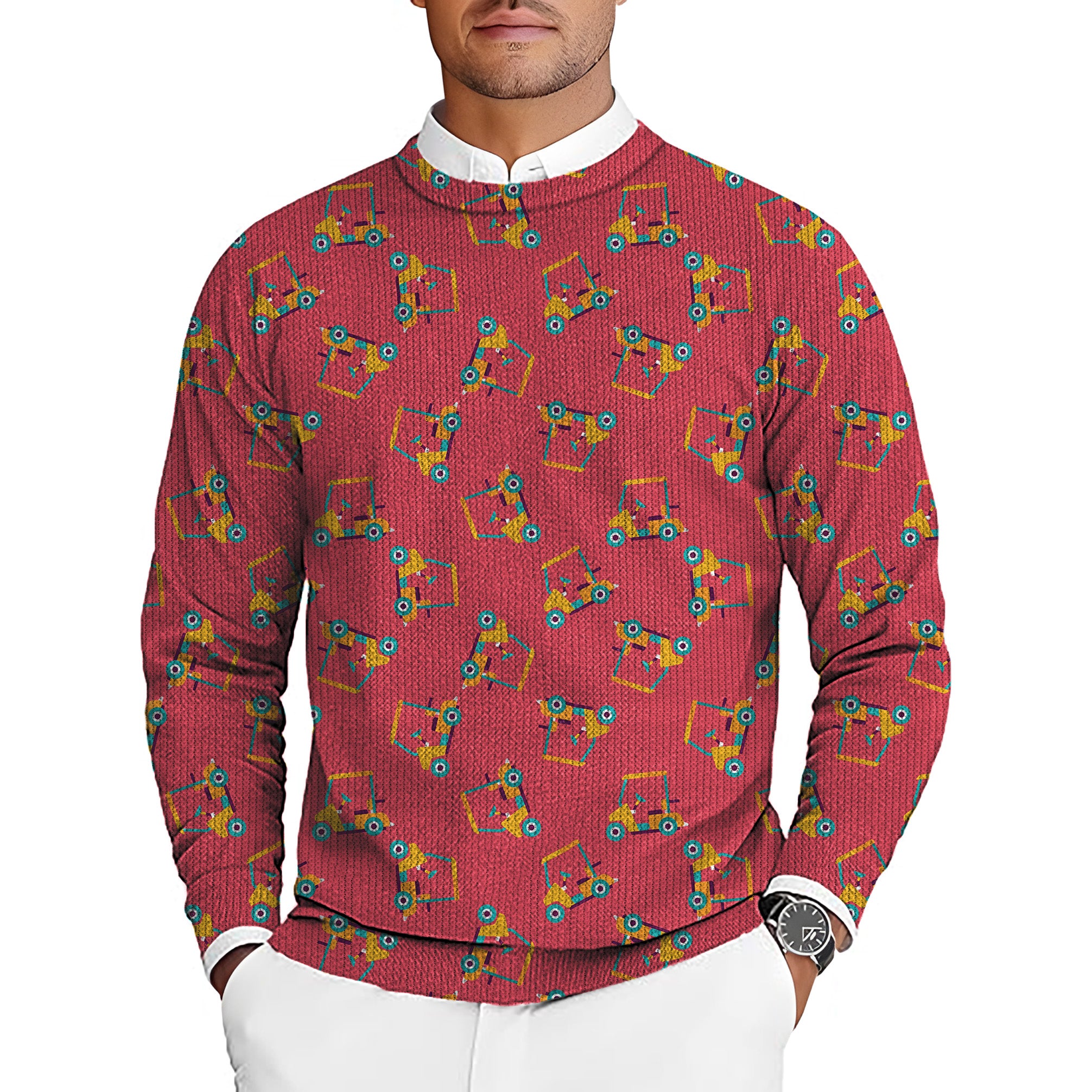 Cart Cruising Men's Golf Crewneck Pullover Sweaters Ugly Sweater