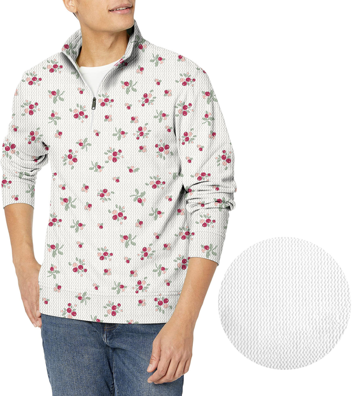 Christmas holly berries Men's Golf Waffle Zipper Pullover