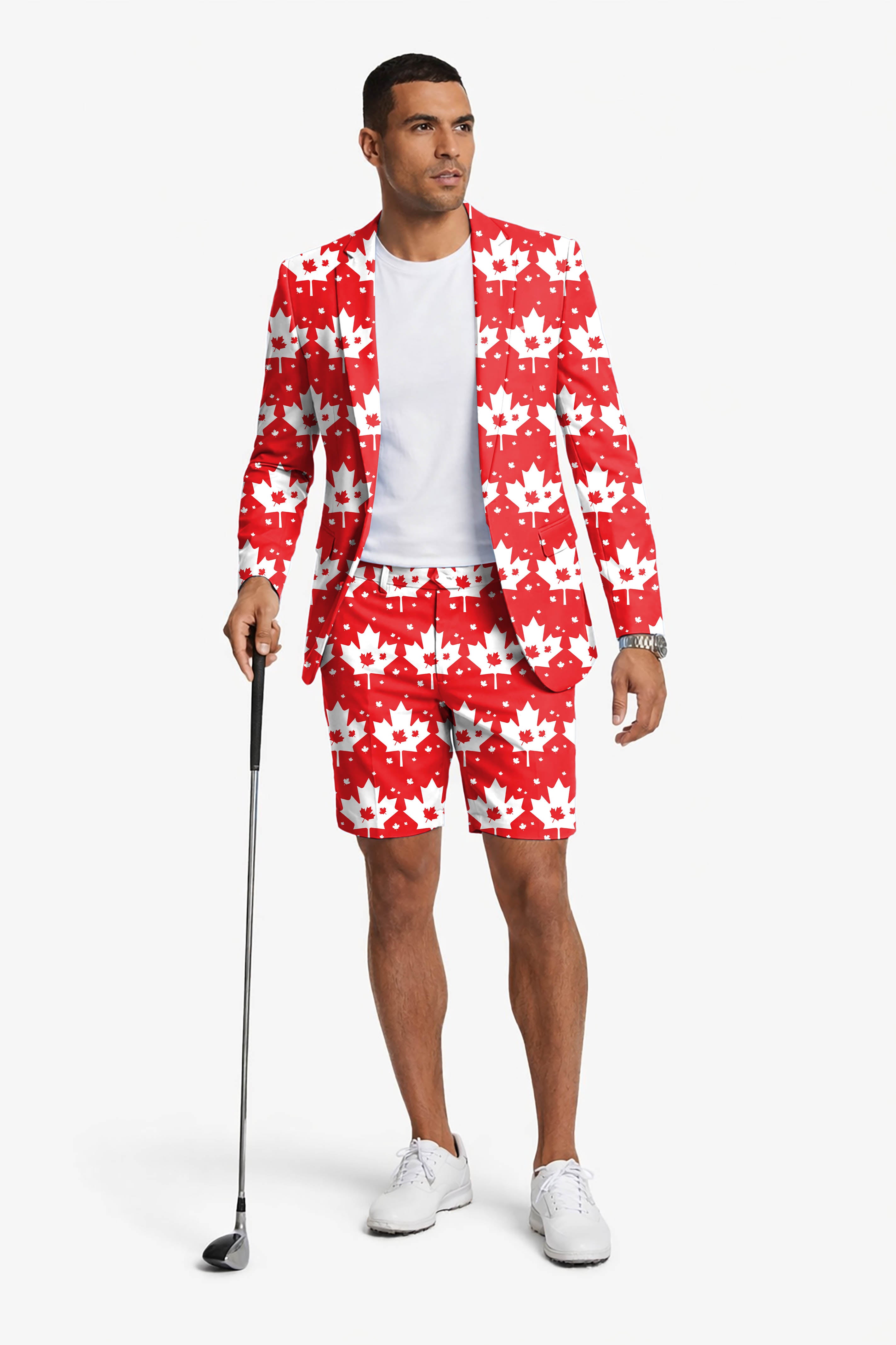 Canadian Maple Leaf Men's Party Costumes-Theme Party 2pcs Suit set-Blazer Shorts