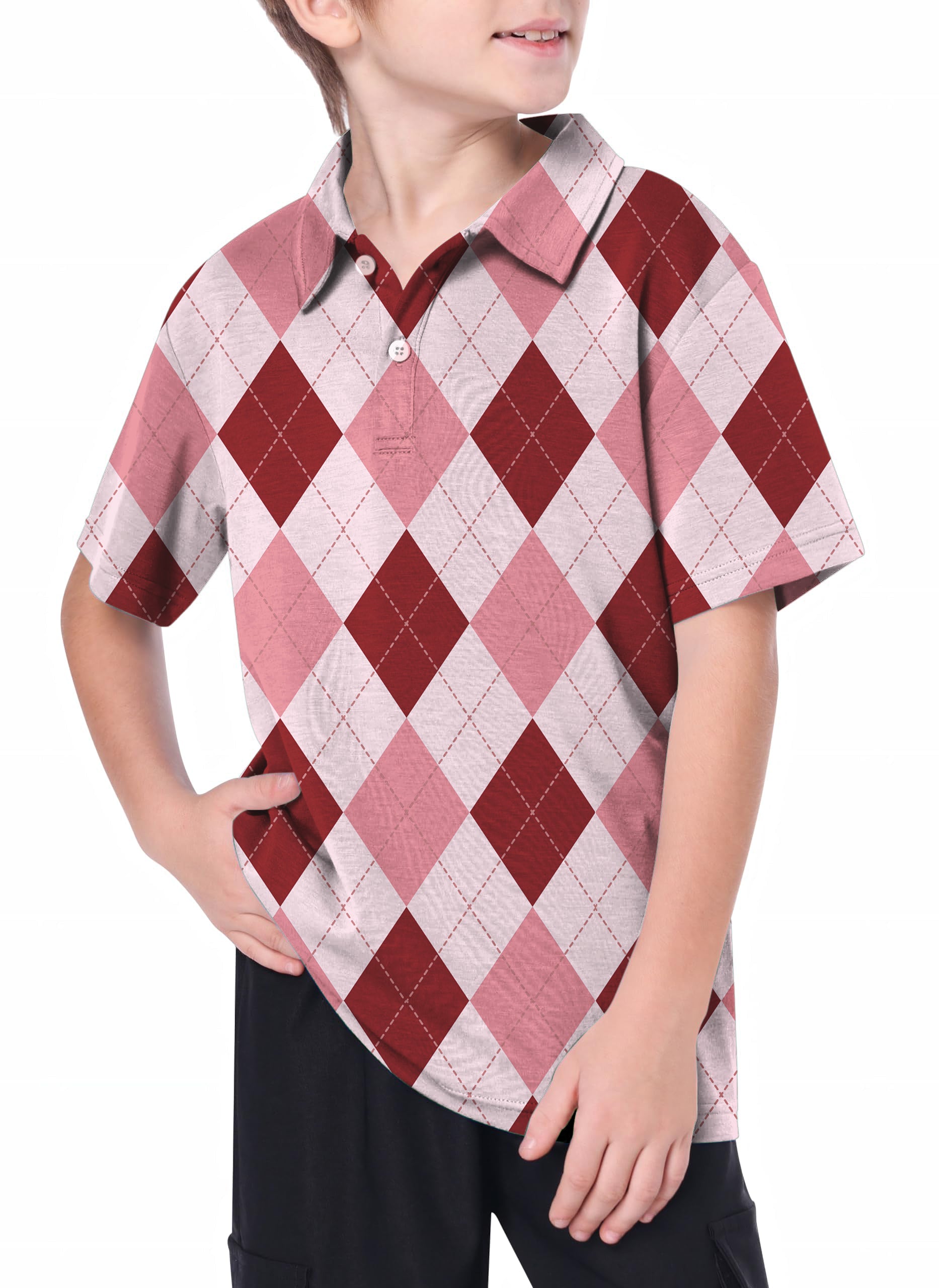 Youth pink Argyle Golf Polo