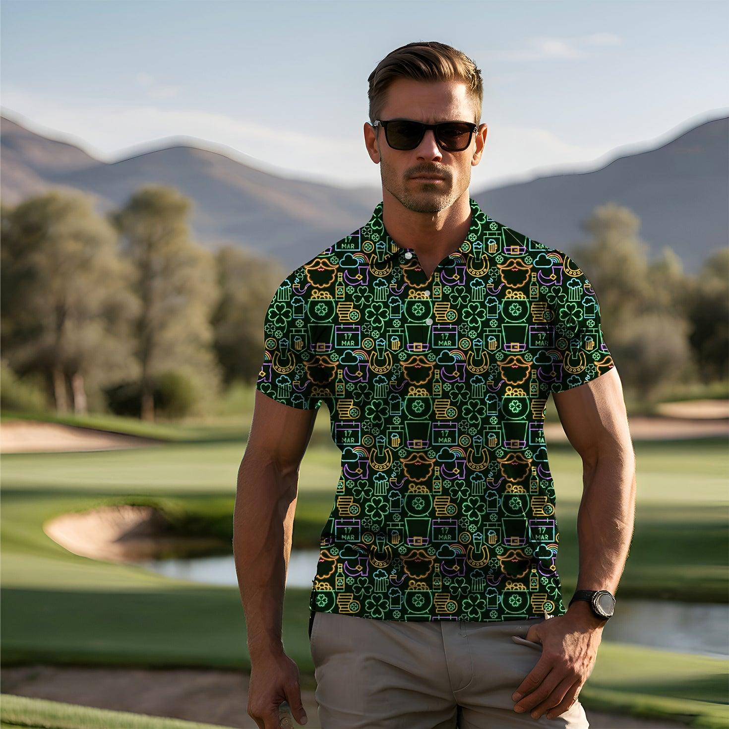 Men's Neon Saint Patty's Party golf polo