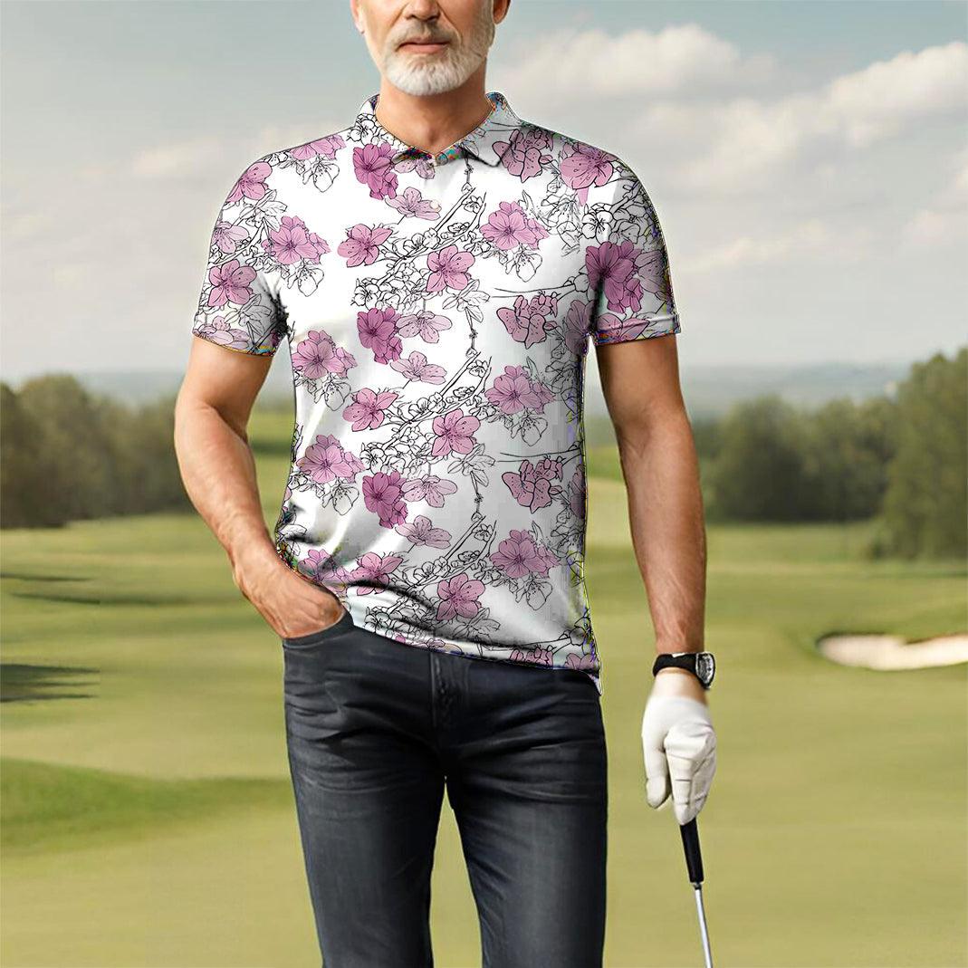 Men's golf Polo White Cherry Blossom