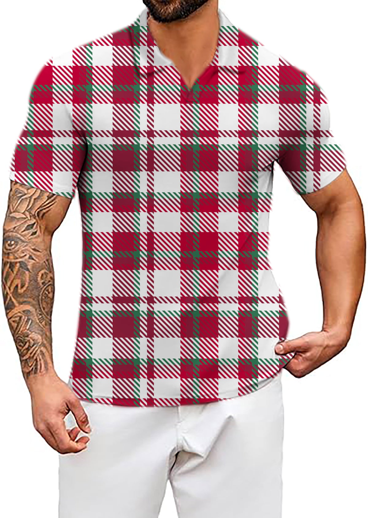 Men's Christmas stripes V Neck Golf Polo Shirts