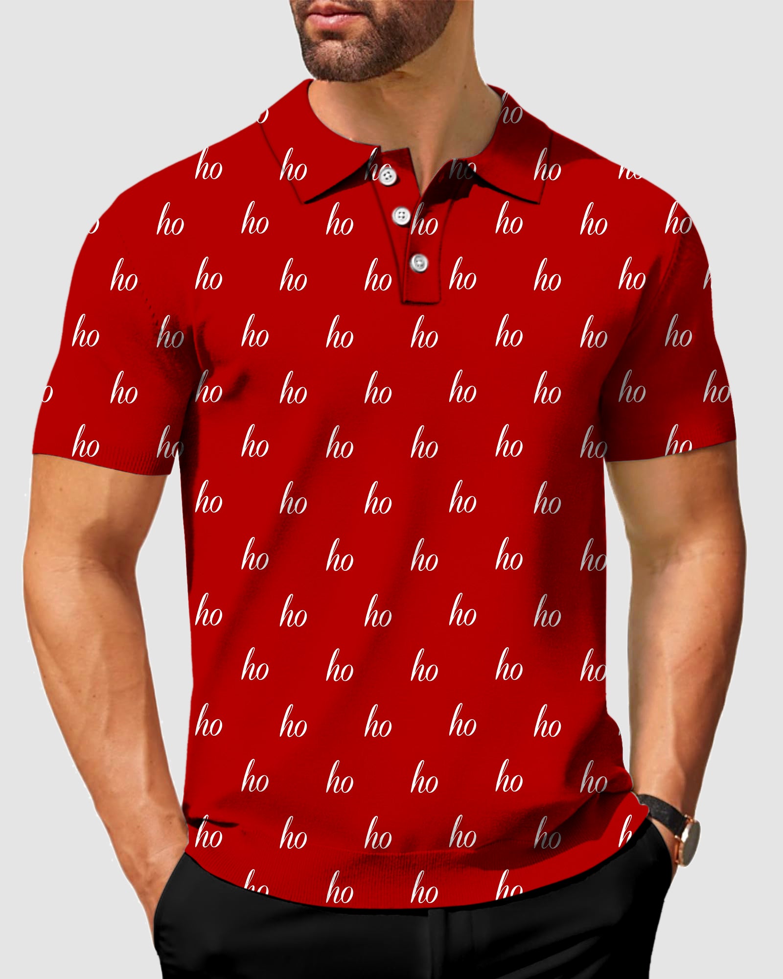 Men's Red Custom Name Christmas Polo
