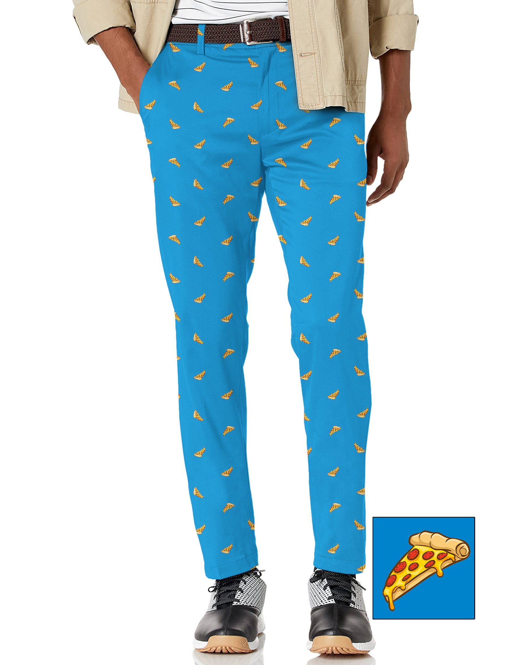 Men's Delicious White Pizza Custom The Background Color Stretch Golf Pants