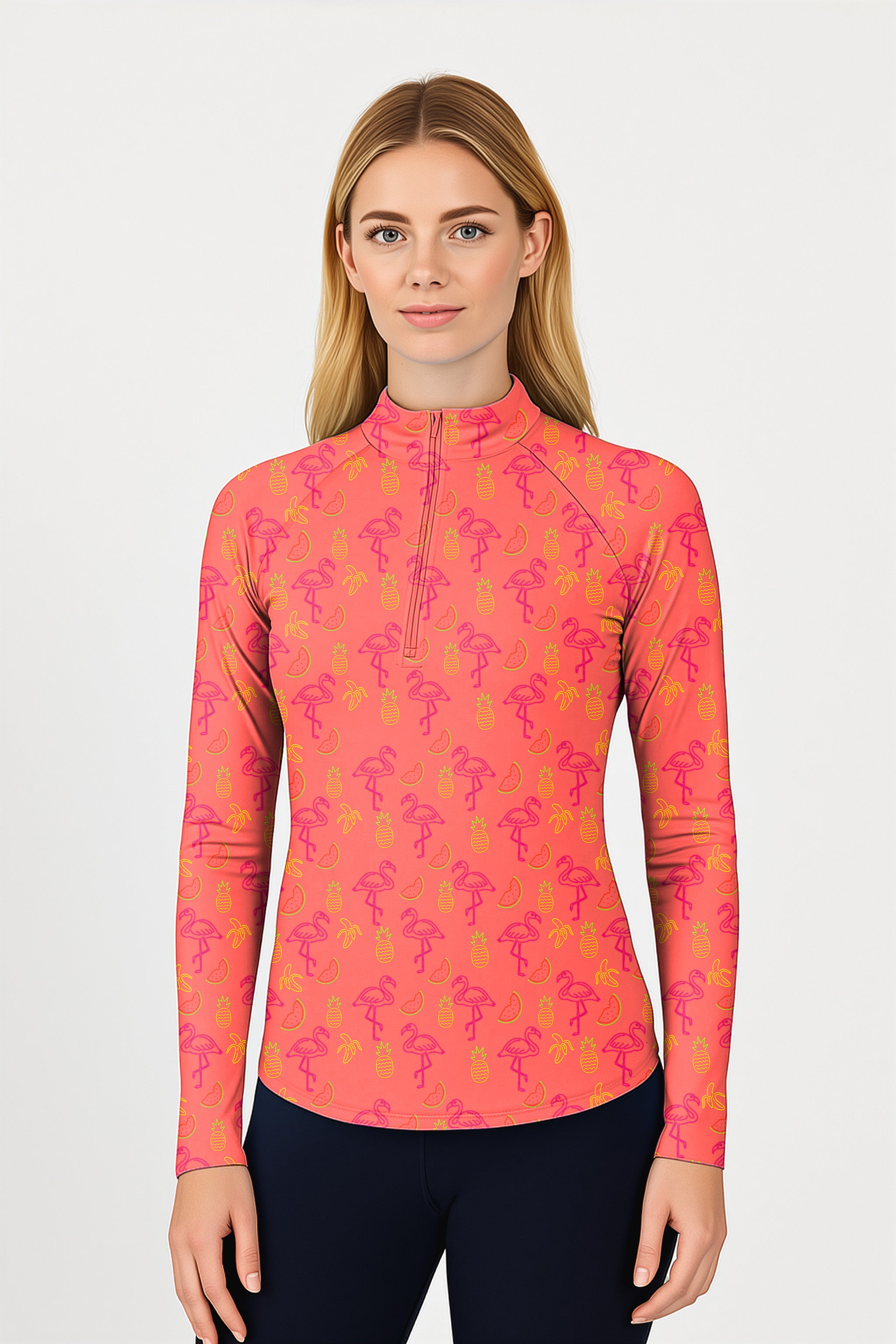 Fruity Flamingo Women's Golf Active 3/4 Zip Top