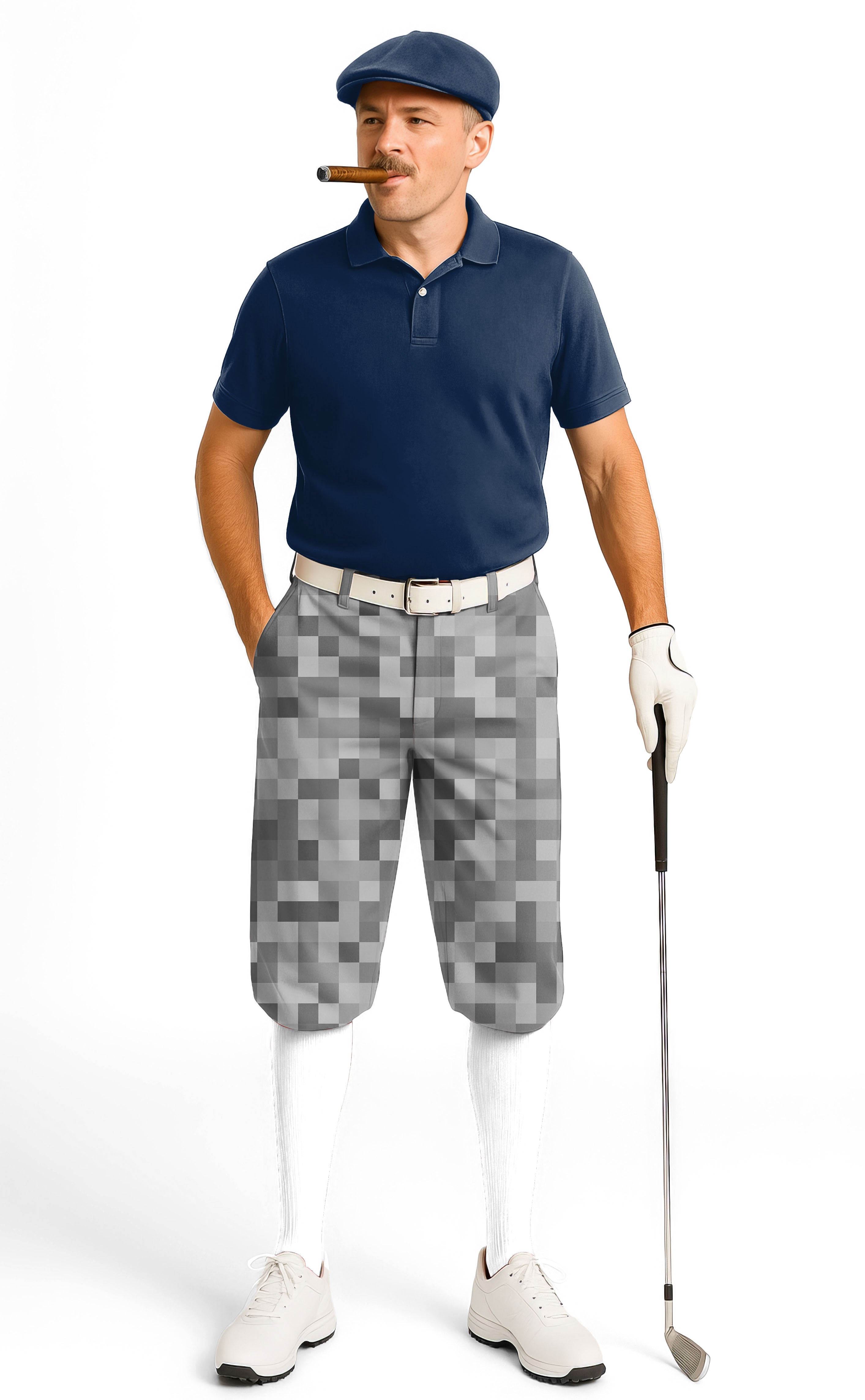 Grey Pixel Big Men's Golf Knickers Pants