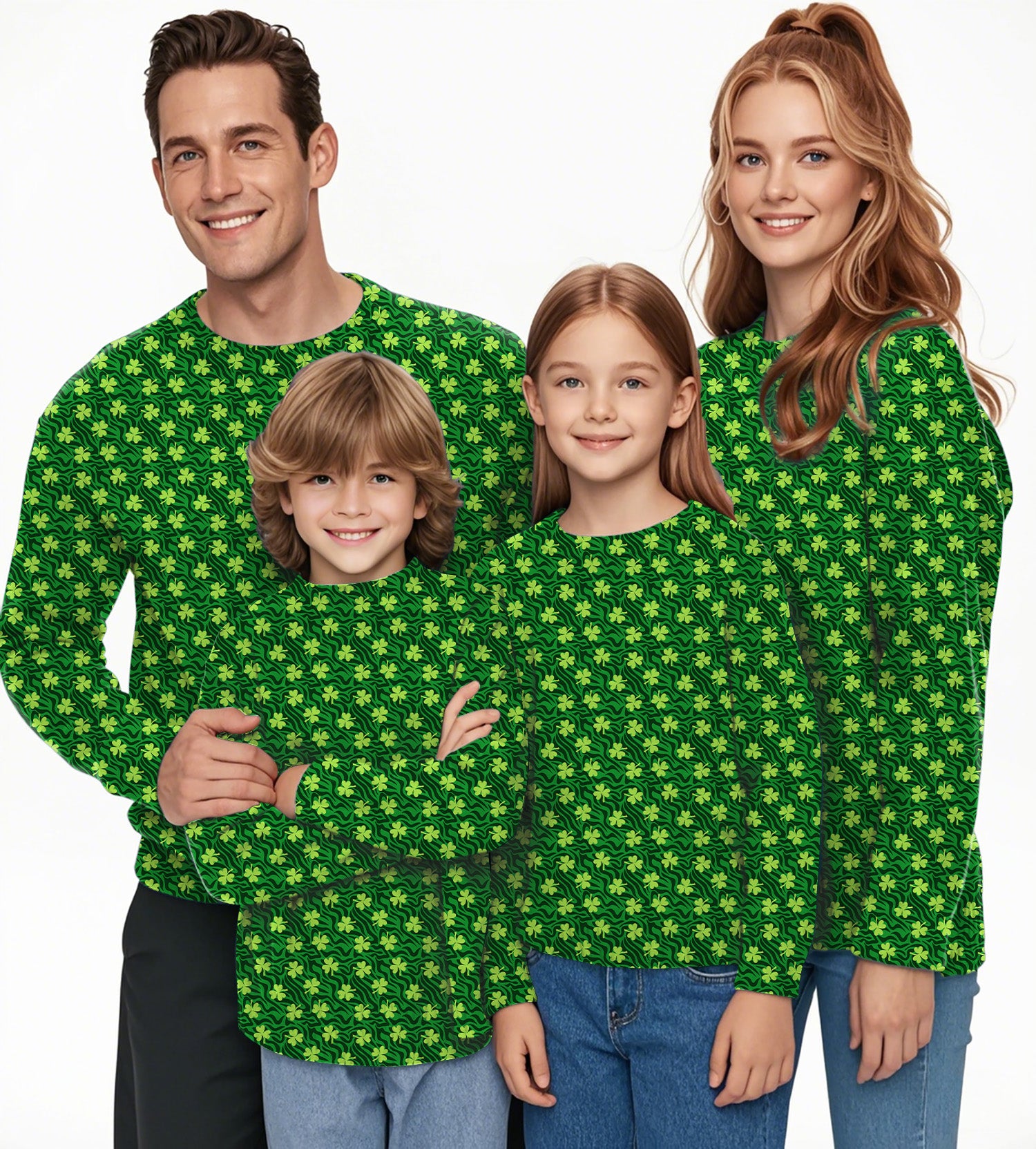 Leaf clover Green zebra St. Patrick's Day Crewneck Pullover Ugly Sweater Men Women boy girl family