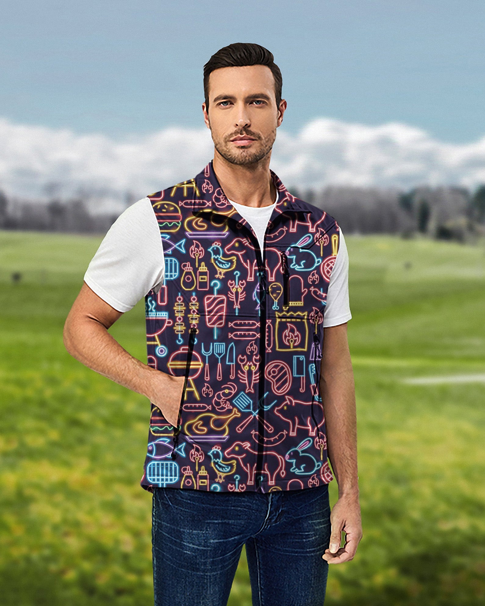 Men's Neon bbq Lightweight Softshell Vest Sleeveless Jacket for Golf