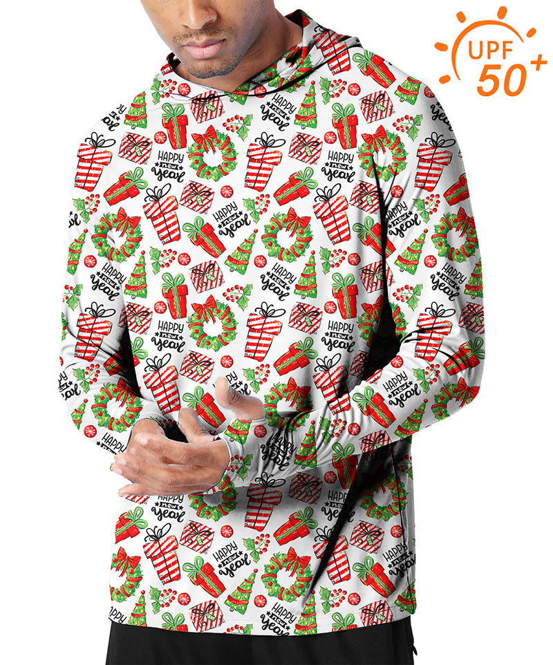 Men's outdoor slim fit Merry Christmas gift golf hoodie with UPF 50+ sun protection and festive print