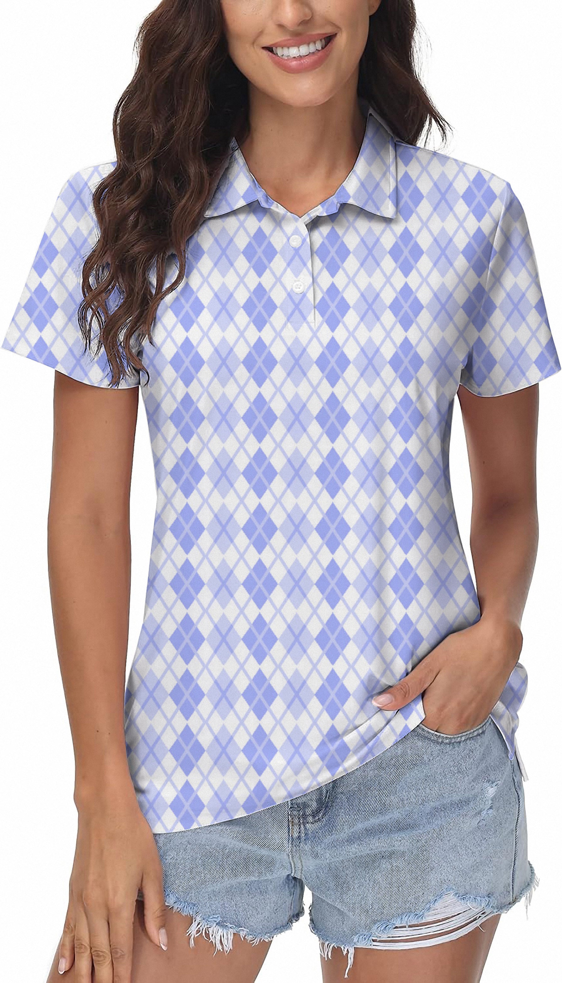 purple grid Women's Golf Polo