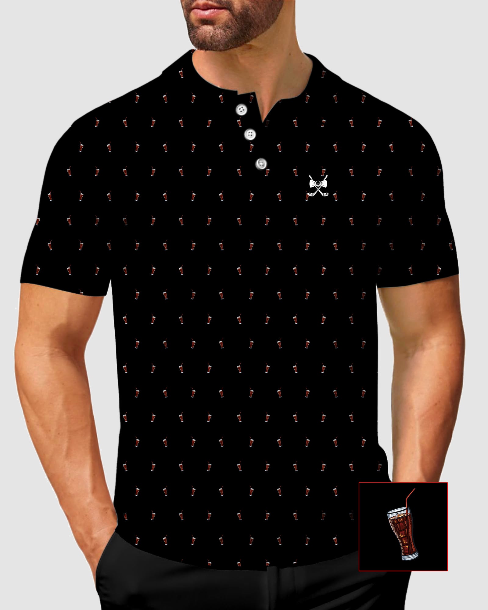 Men's Black Cola Glass Cup Golf Polo