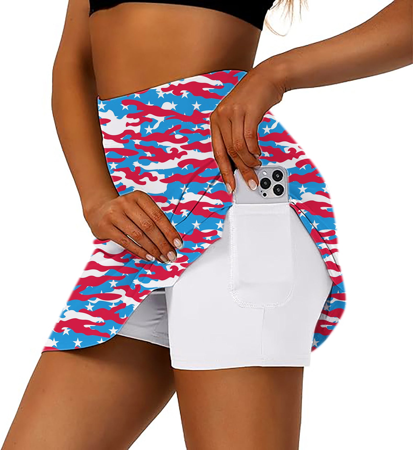 Women's Patriotic Camo Golf Skirts Inner Shorts Pocket