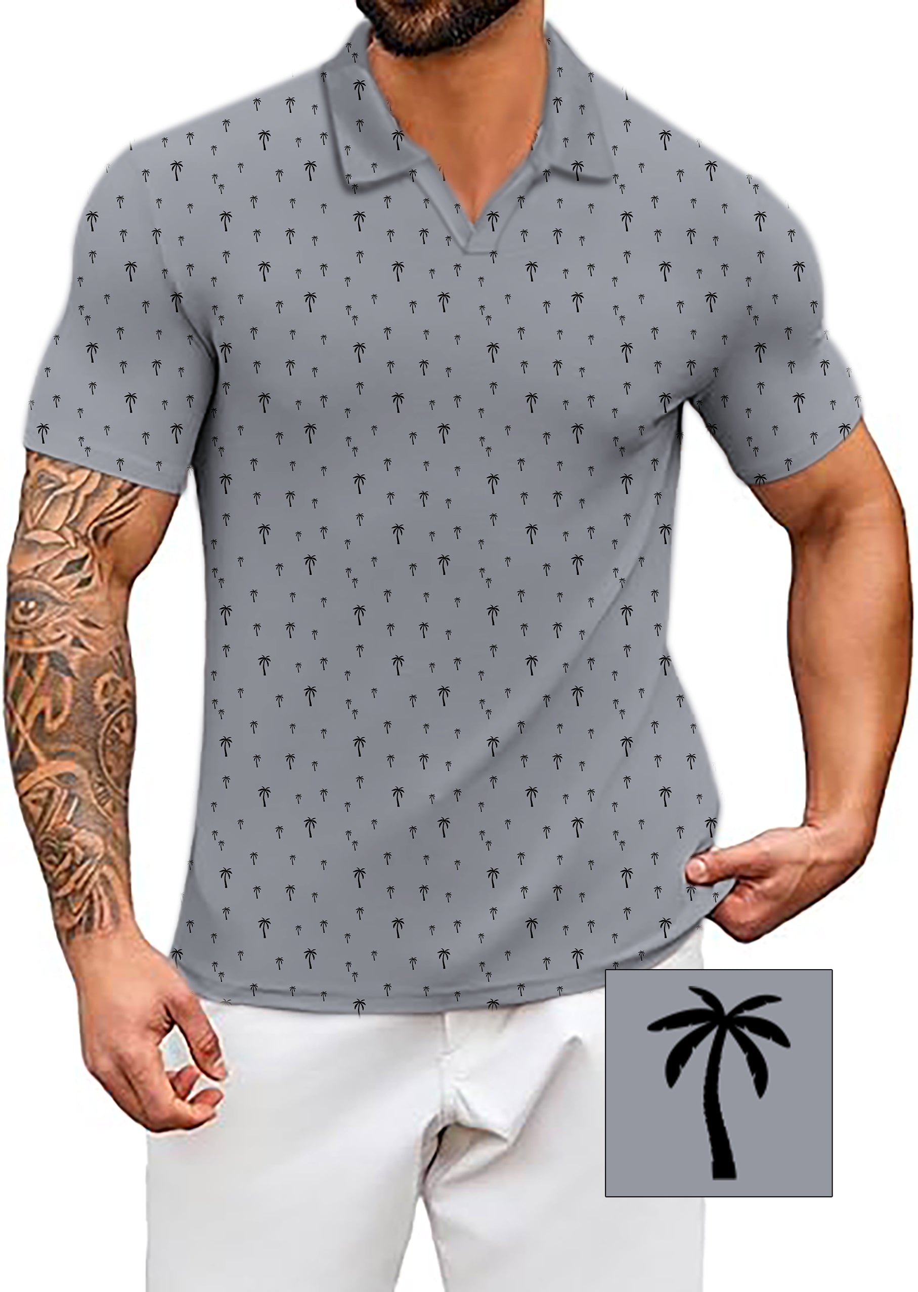 Men's Coconut Palm Custom The Background Color V Neck Golf Polo Shirts
