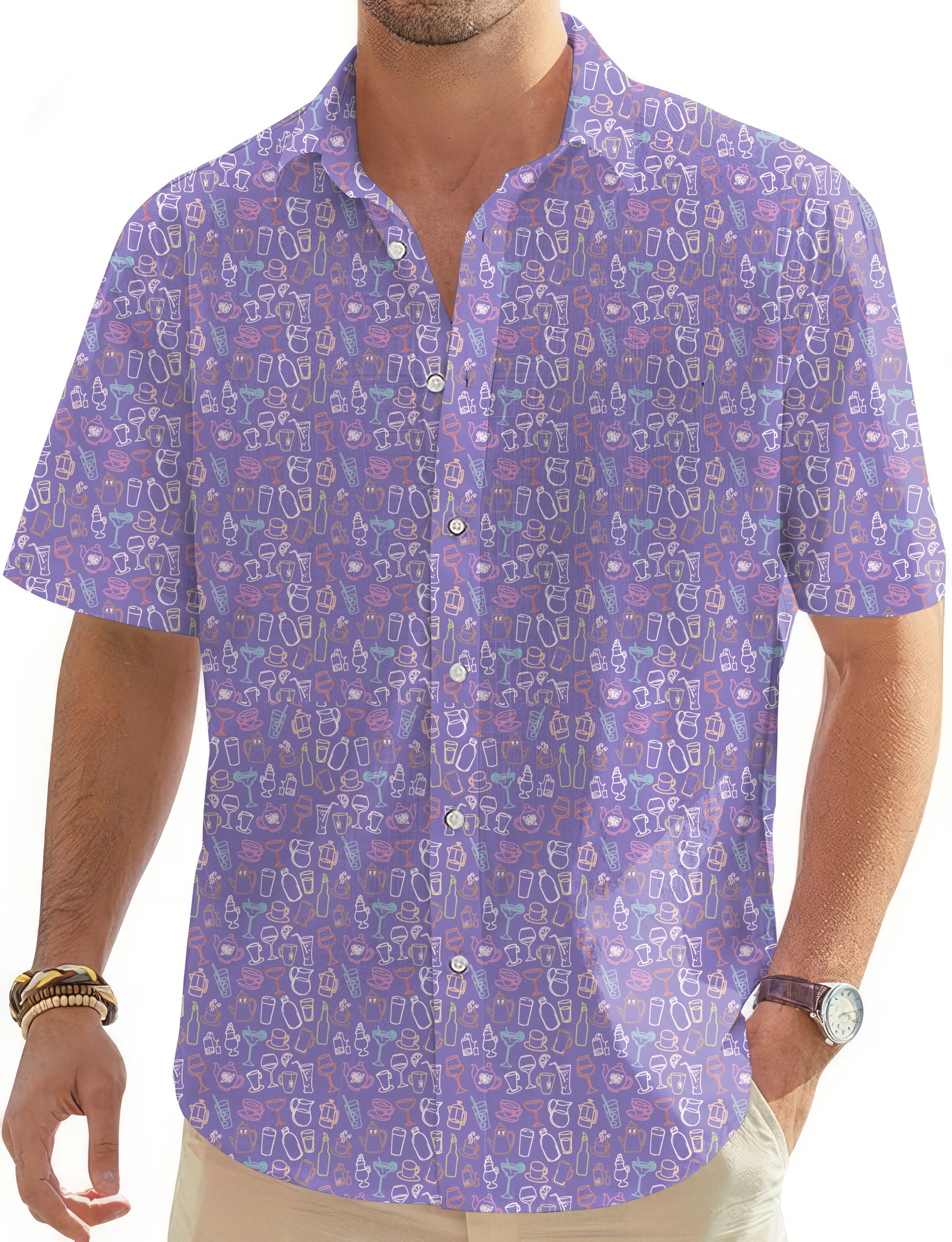 Here for the Drinks-Men's Golf Hawaiian Shirts Button Down Shirt