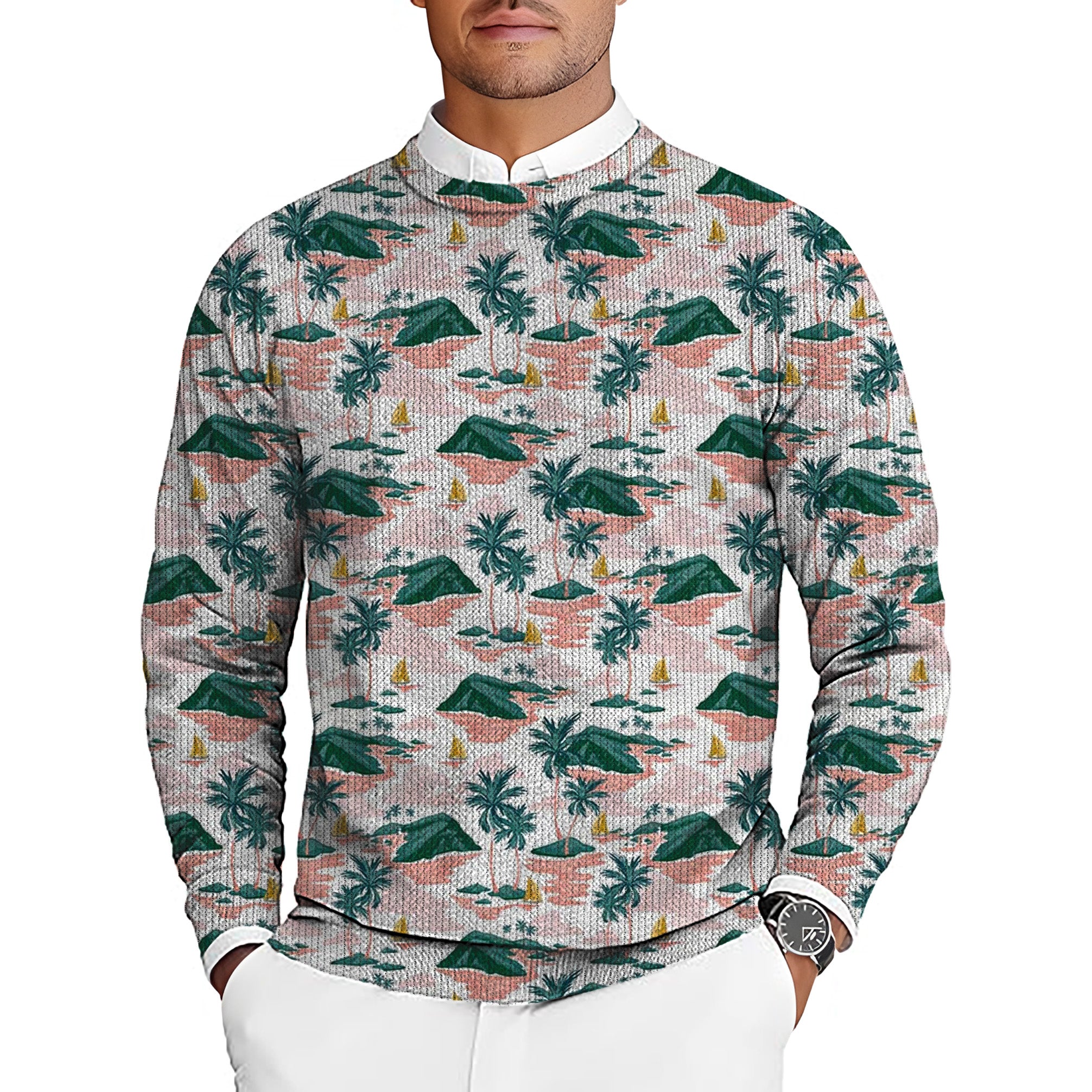 Paradise Island Men's Golf Crewneck Pullover Sweaters Ugly Sweater