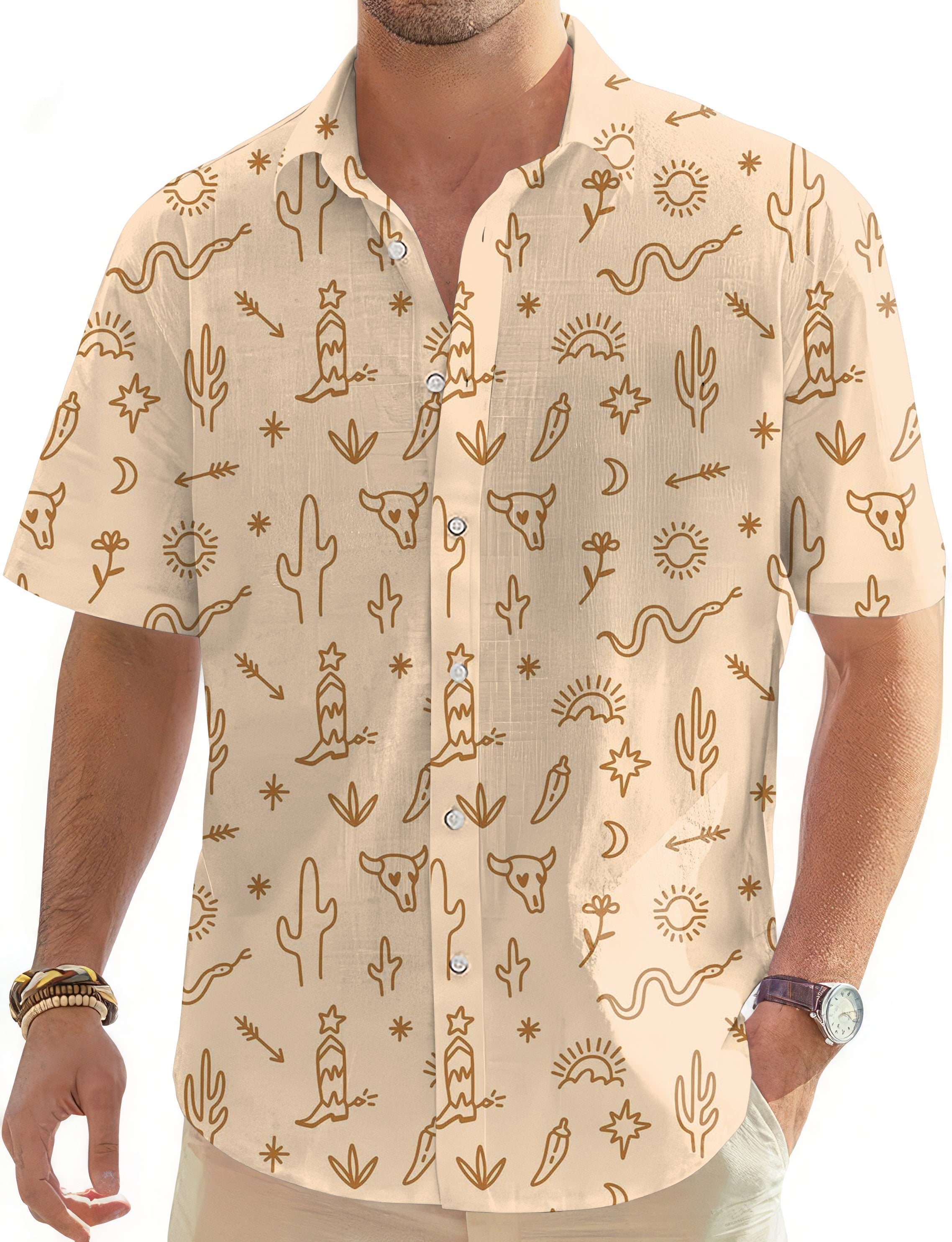 Western Vibes-Men's Golf Hawaiian Shirts Button Down Shirt