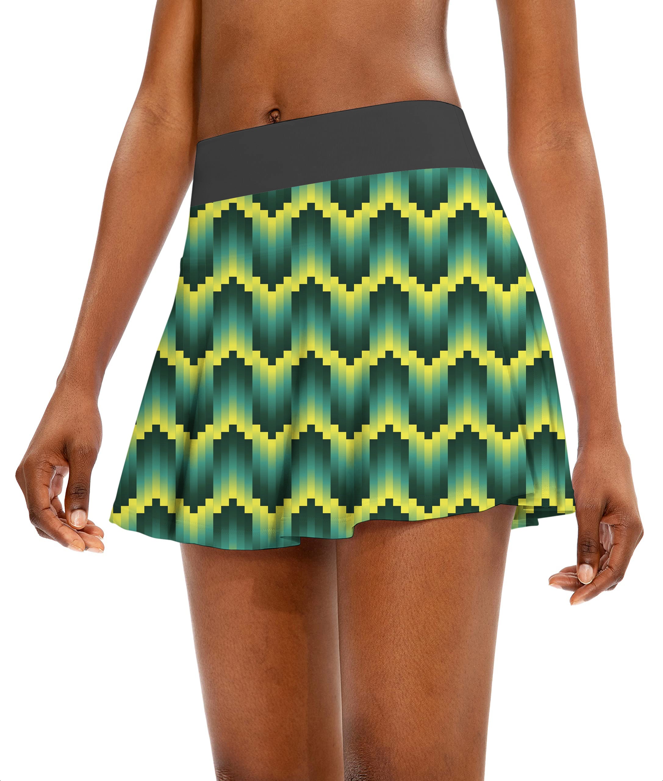 Green Ripples Custom Sport Team Competition Uniforms Women's Athletic Golf Skorts Flared Skirts