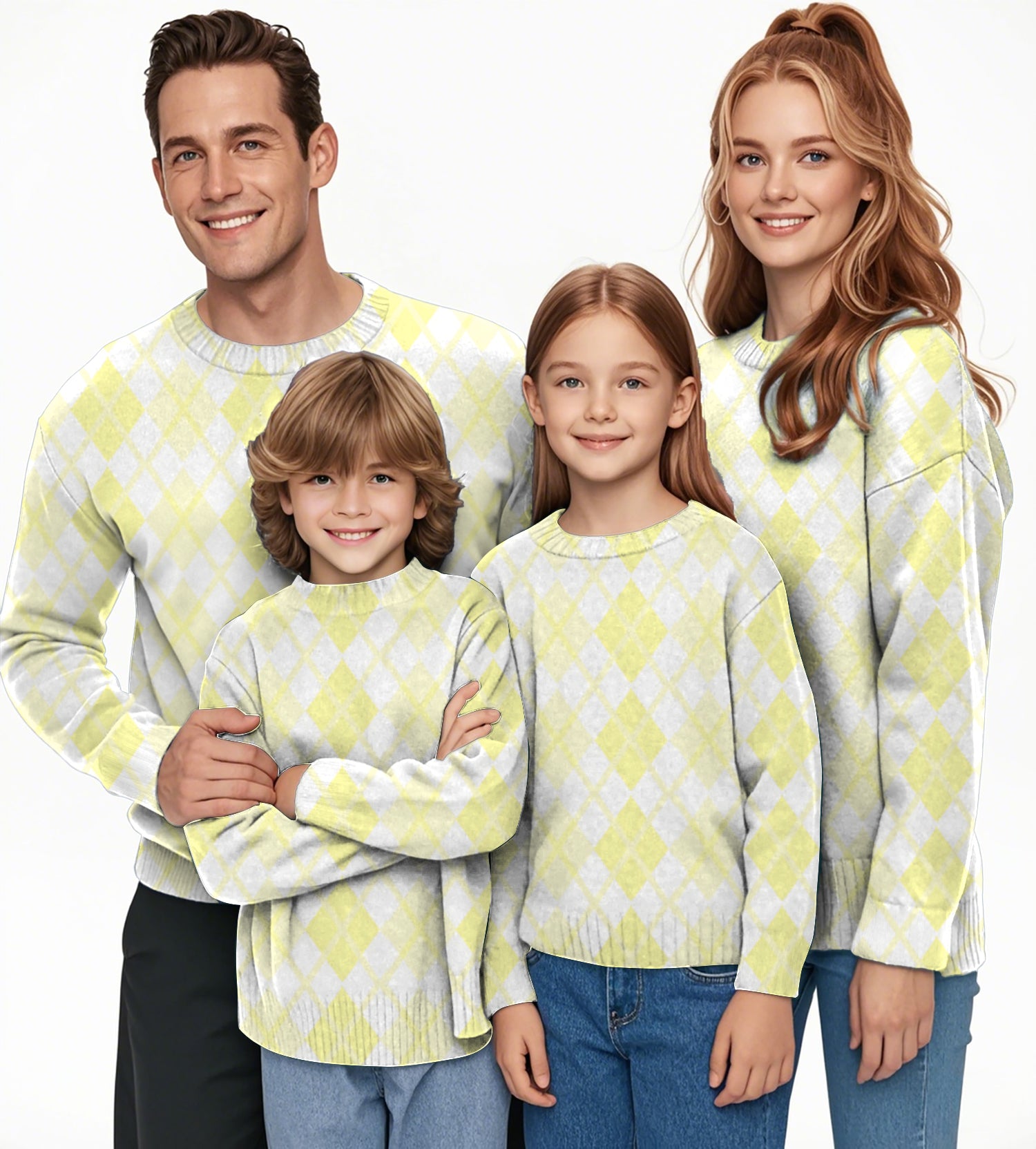 Argyle yellow grid Crewneck Pullover Ugly Sweater Men Women boy girl family