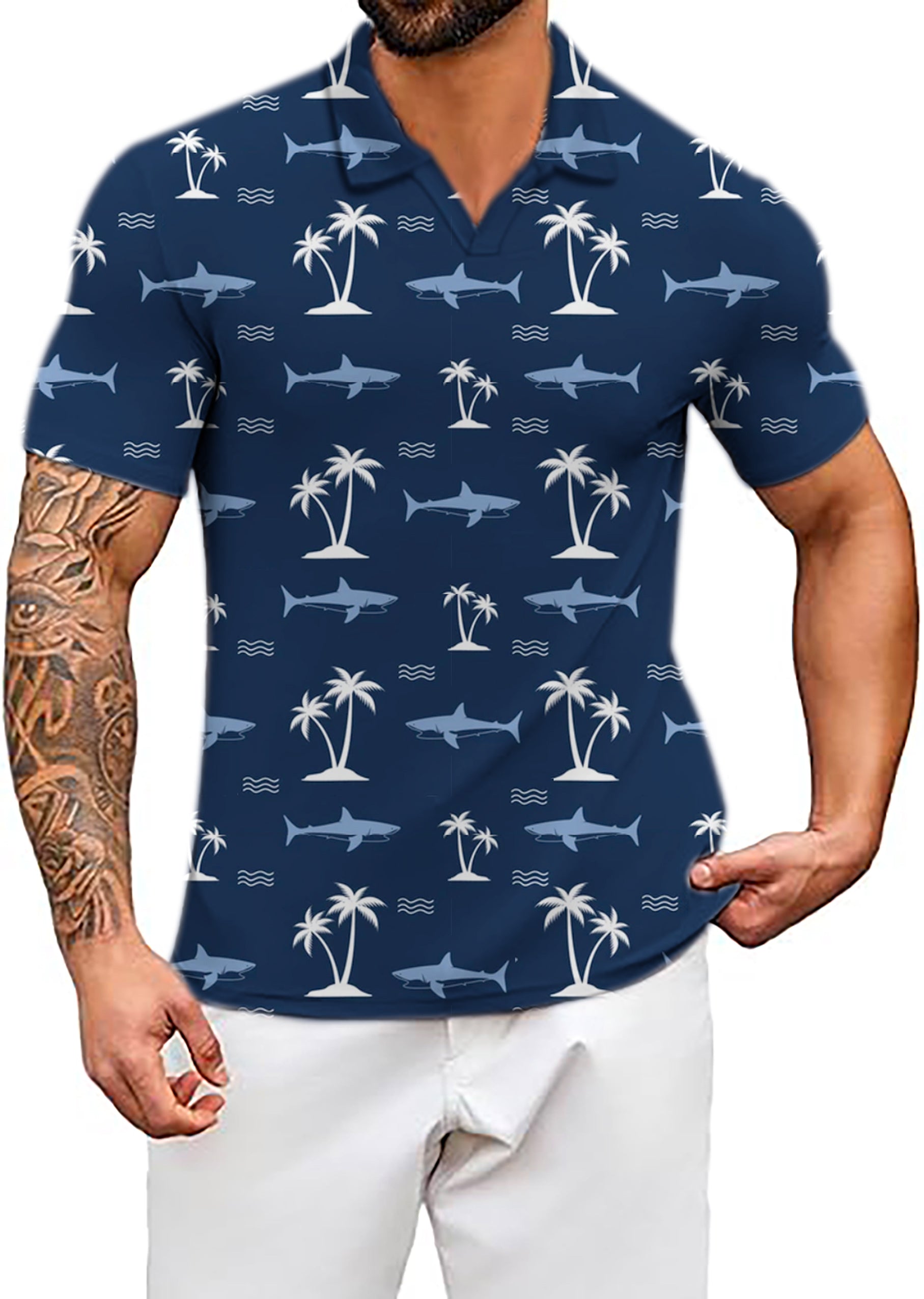 Men's Shark Island V Neck Golf Polo Shirts