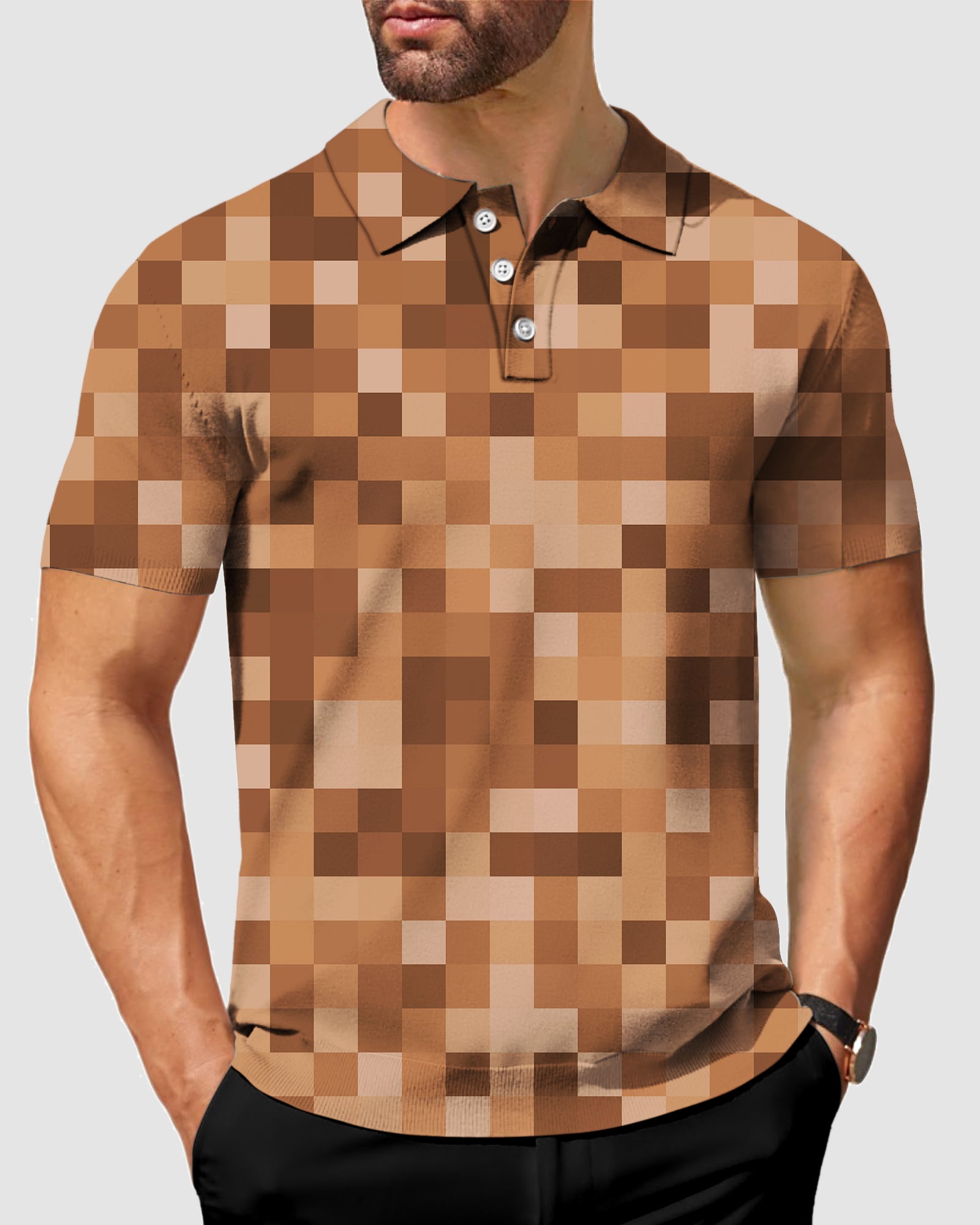 Men's Brown Pixel Big Polo